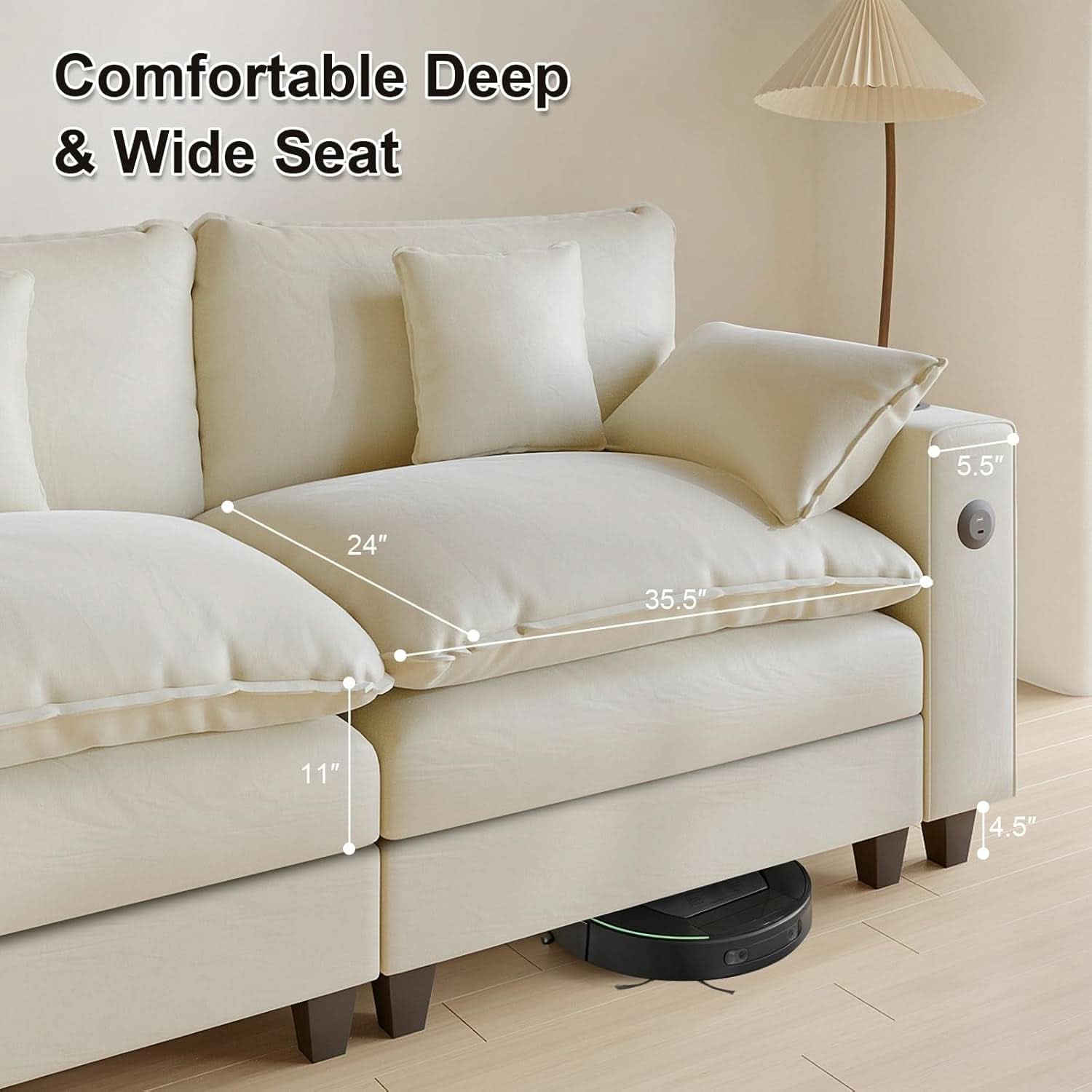 Modern Modular Sectional Sofa with Ottoman and Pillows