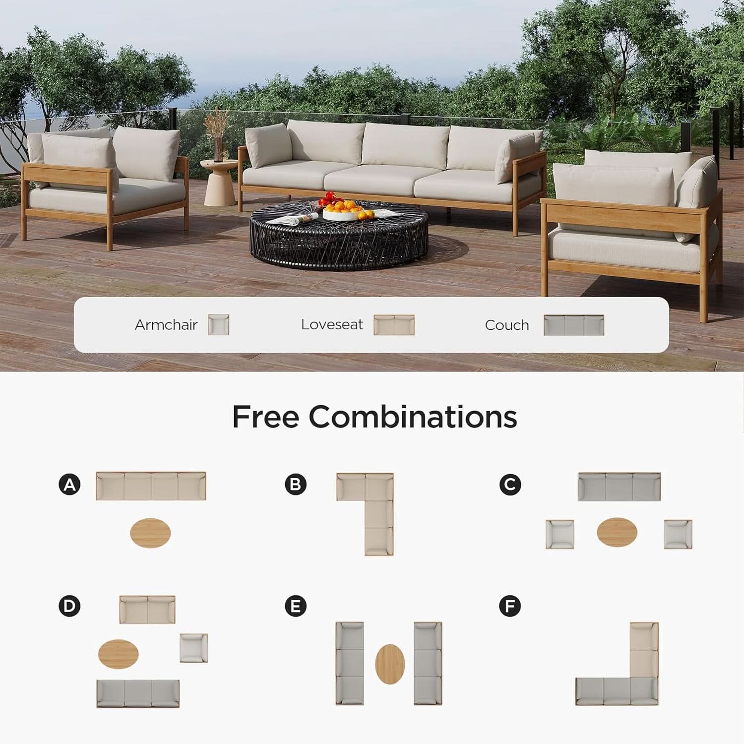Modern Outdoor Sectional Sofa Set with Thick Cushions