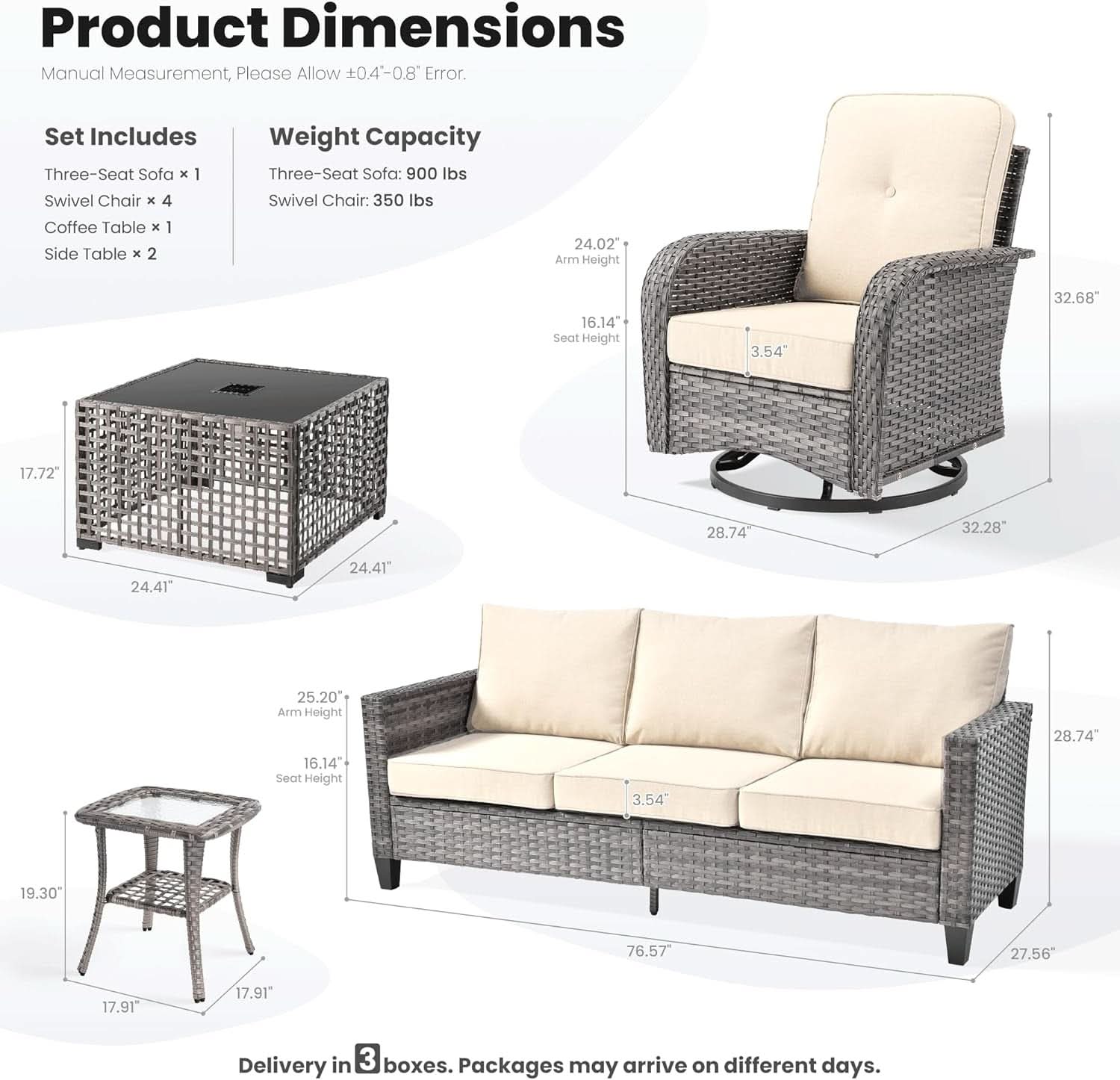Modern Outdoor Wicker Furniture Set with Swivel Rocking Chairs