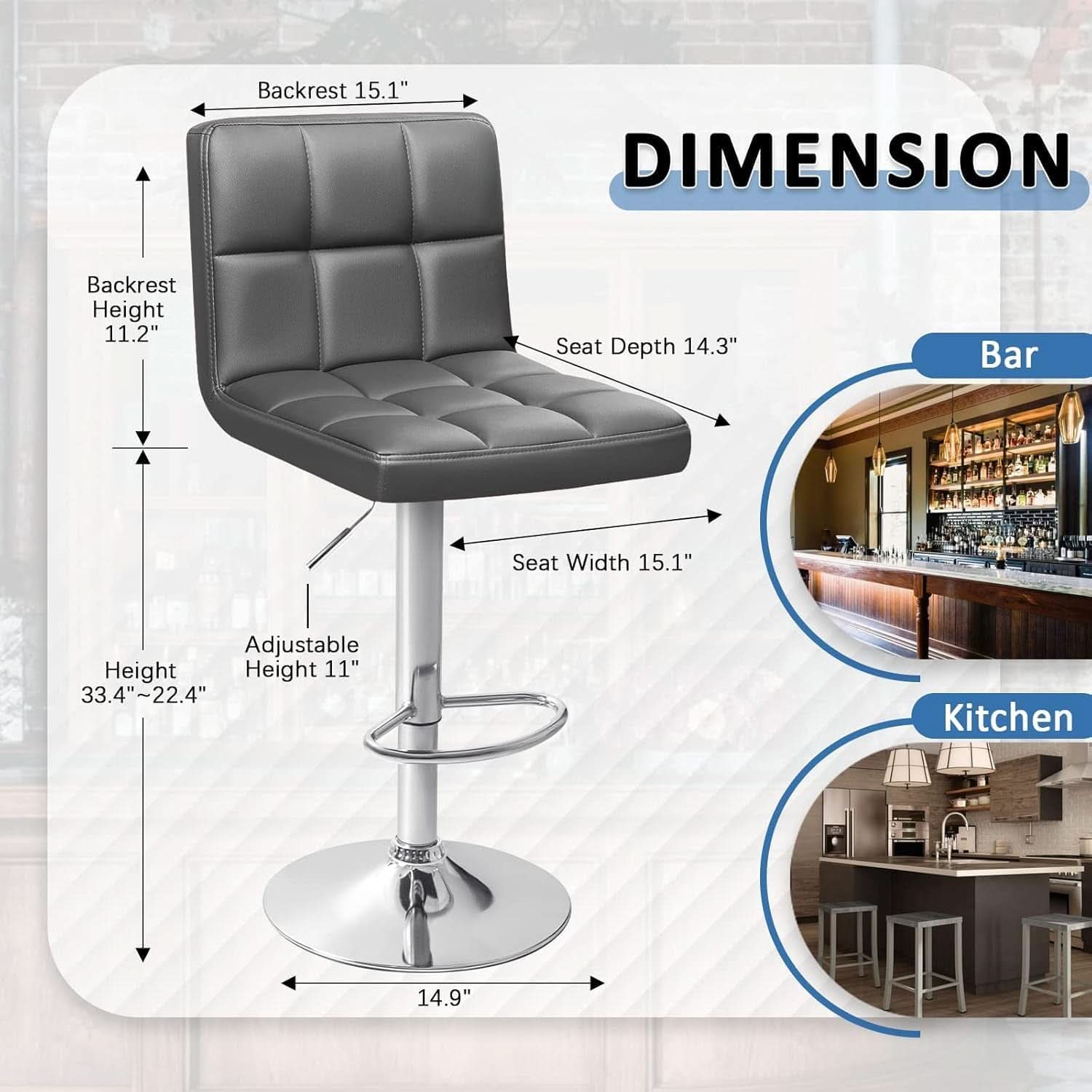 Modern PU Leather Adjustable Swivel Bar Stools Deep Gray