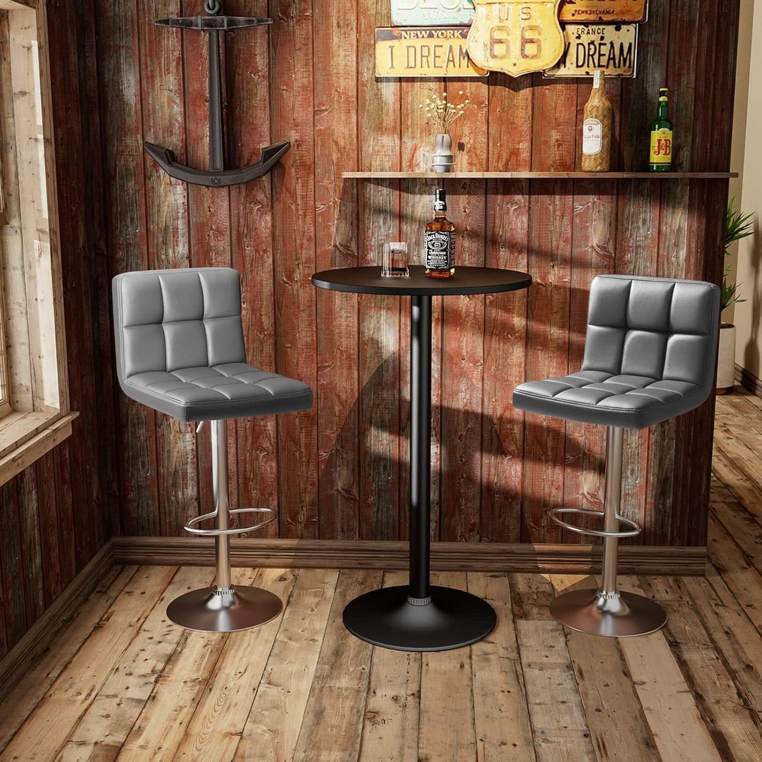 Modern PU Leather Adjustable Swivel Bar Stools Deep Gray