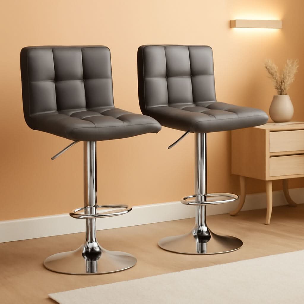 Modern PU Leather Adjustable Swivel Bar Stools Deep Gray