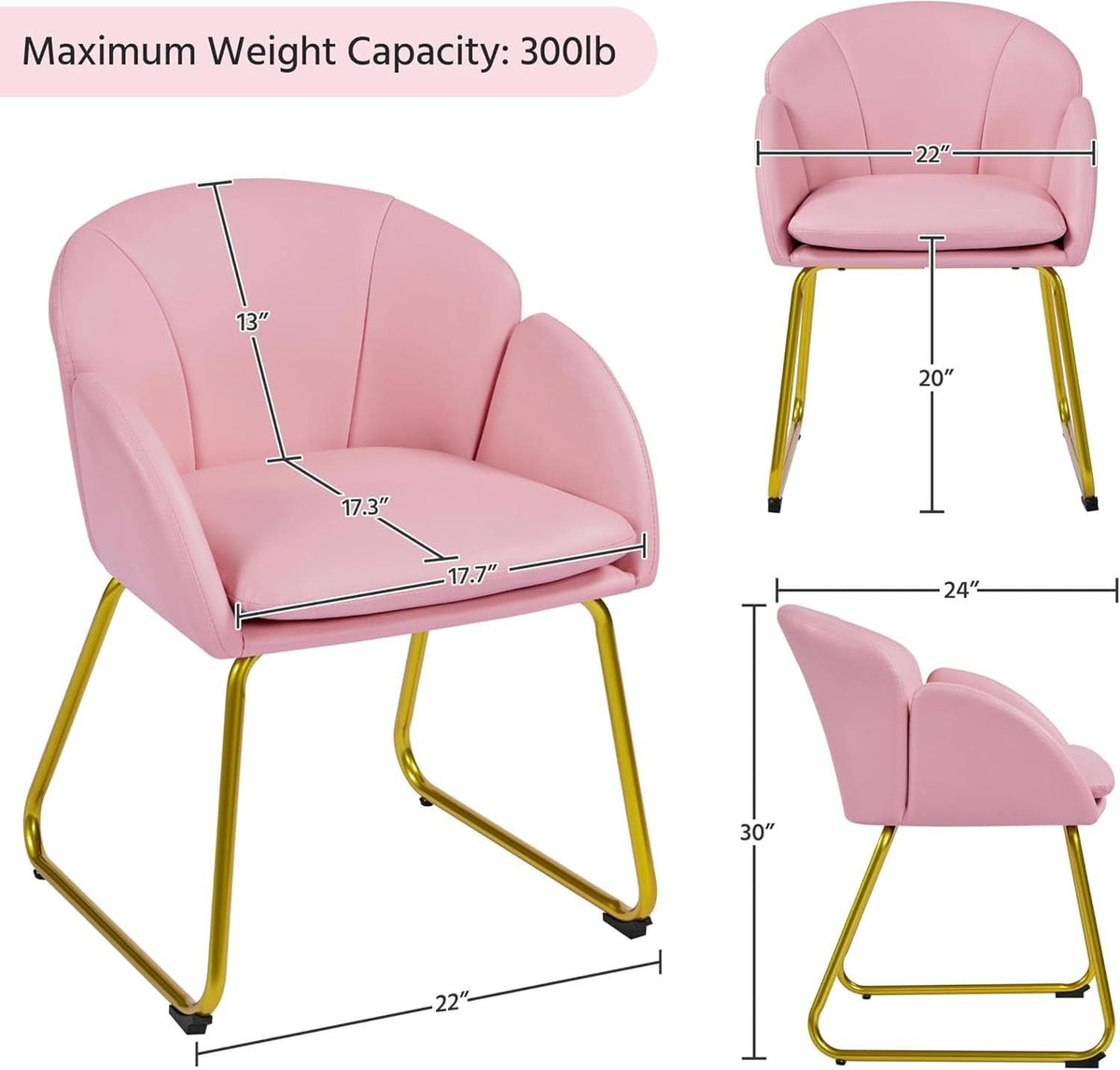 Modern PU Leather Armchair Flower With Golden Legs Pink