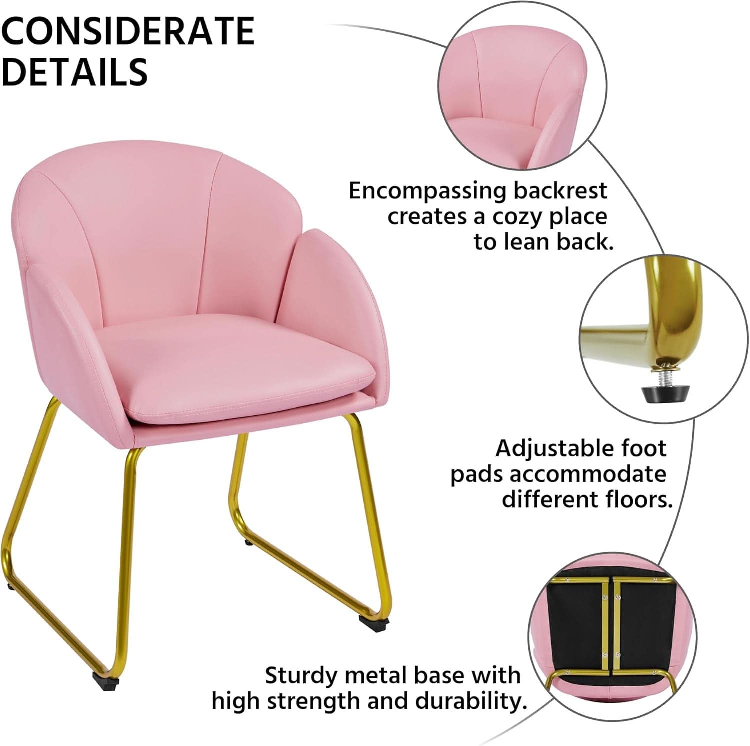 Modern PU Leather Armchair Flower With Golden Legs Pink