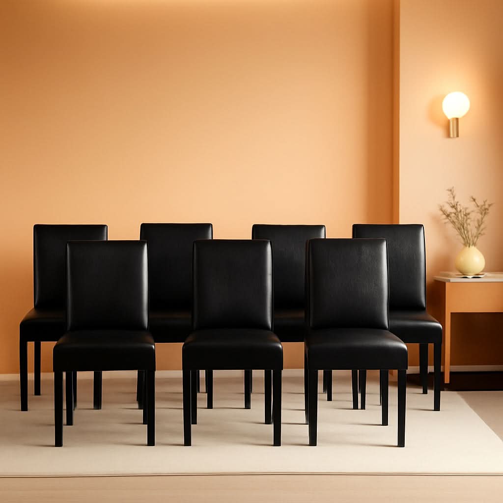 Modern PU Upholstered Dining Chairs Black Cushioned Seats