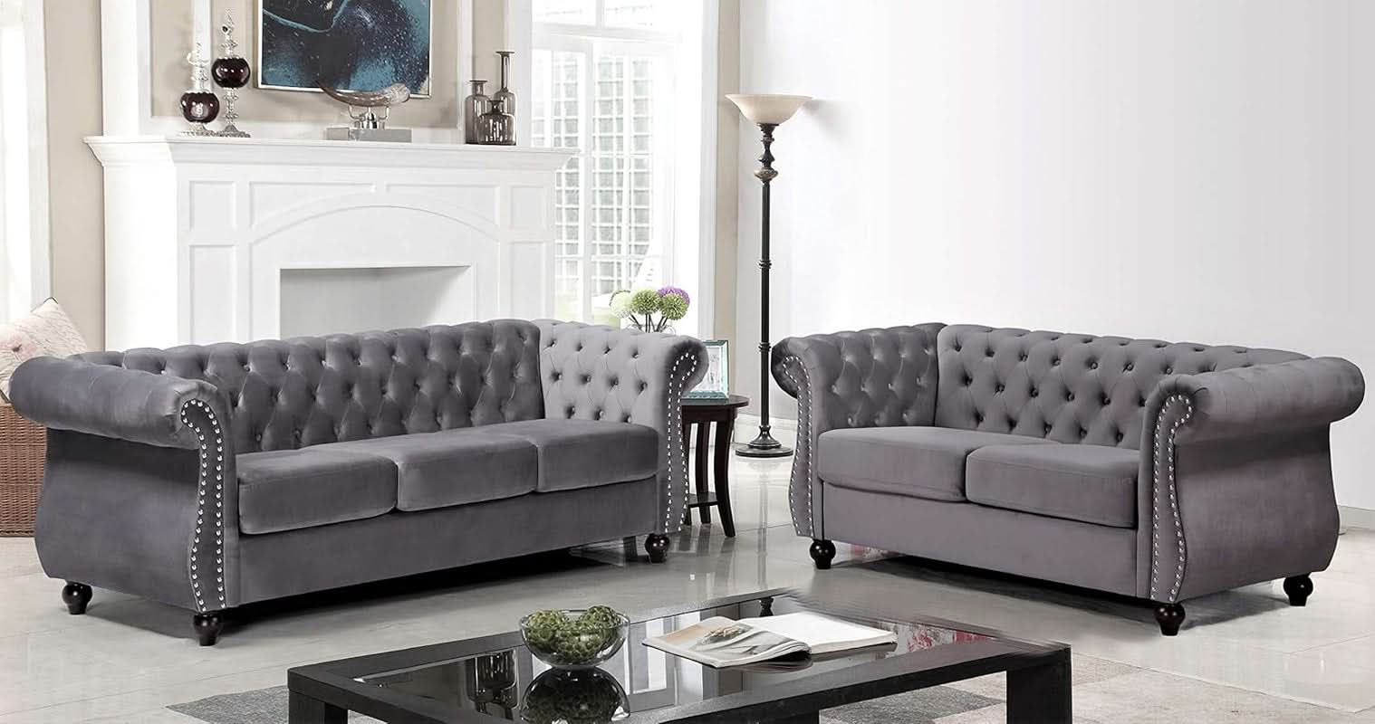Modern Pink Velvet Chesterfield Loveseat With Tufted Back