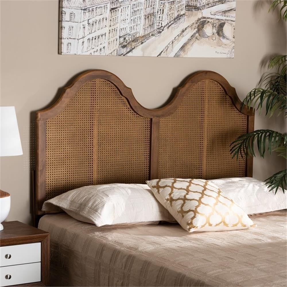 Modern Rattan Queen Size Arched Headboard with Scalloped Design