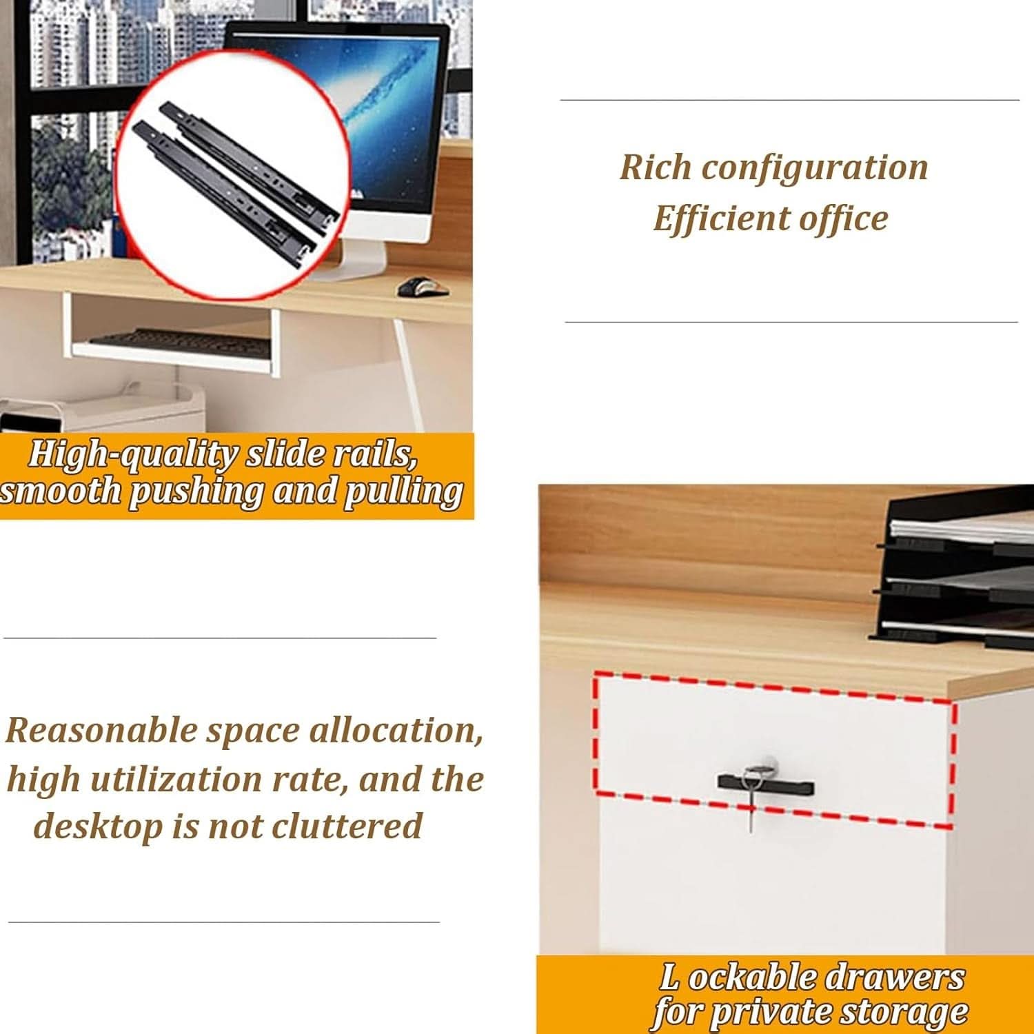 Modern Reception Desk with Lockable Drawer and LED Light