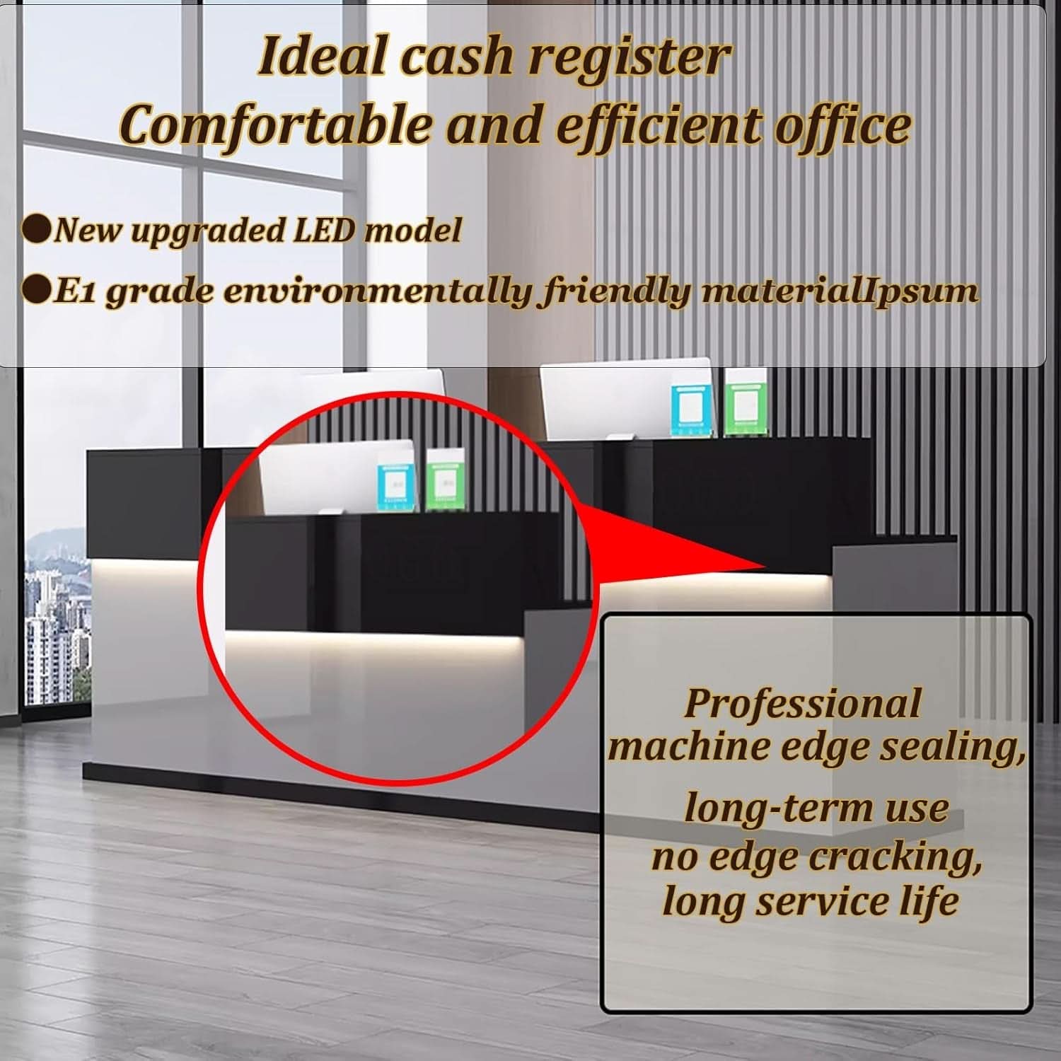 Modern Reception Desk with Lockable Drawer and LED Light