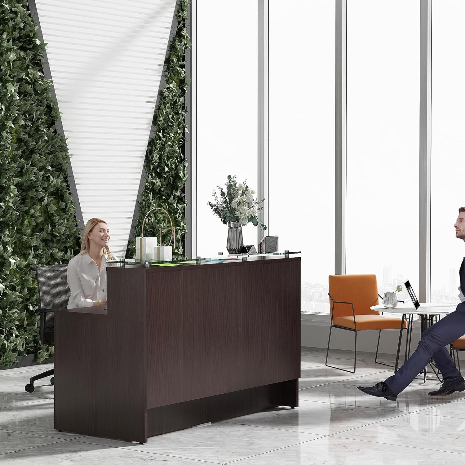 Modern Reception Desk with Tempered Glass Front Counter