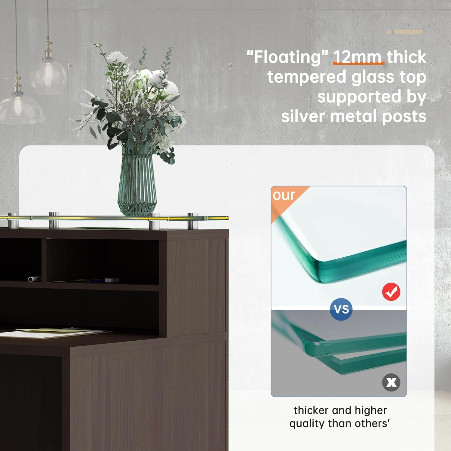 Modern Reception Desk with Tempered Glass Front Counter