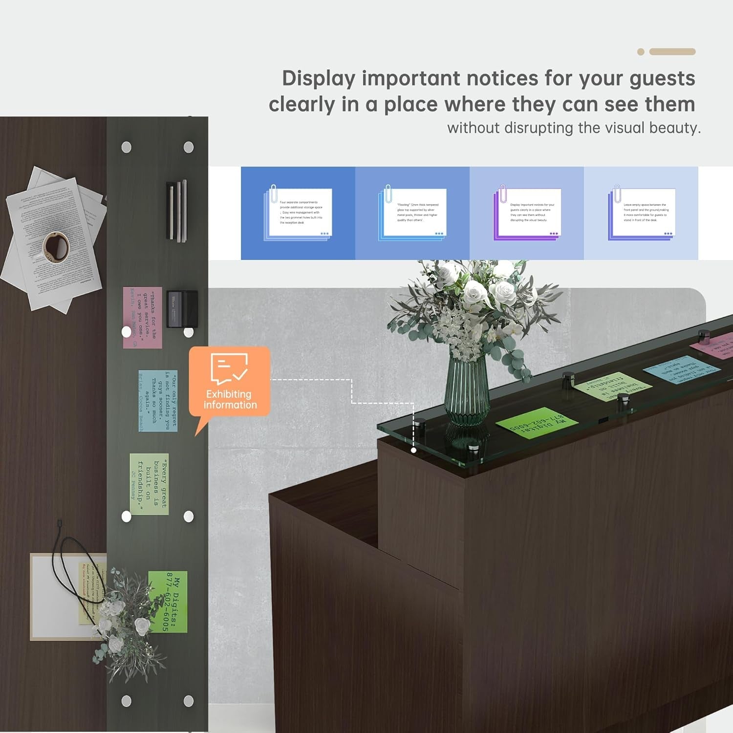 Modern Reception Desk with Tempered Glass Front Counter