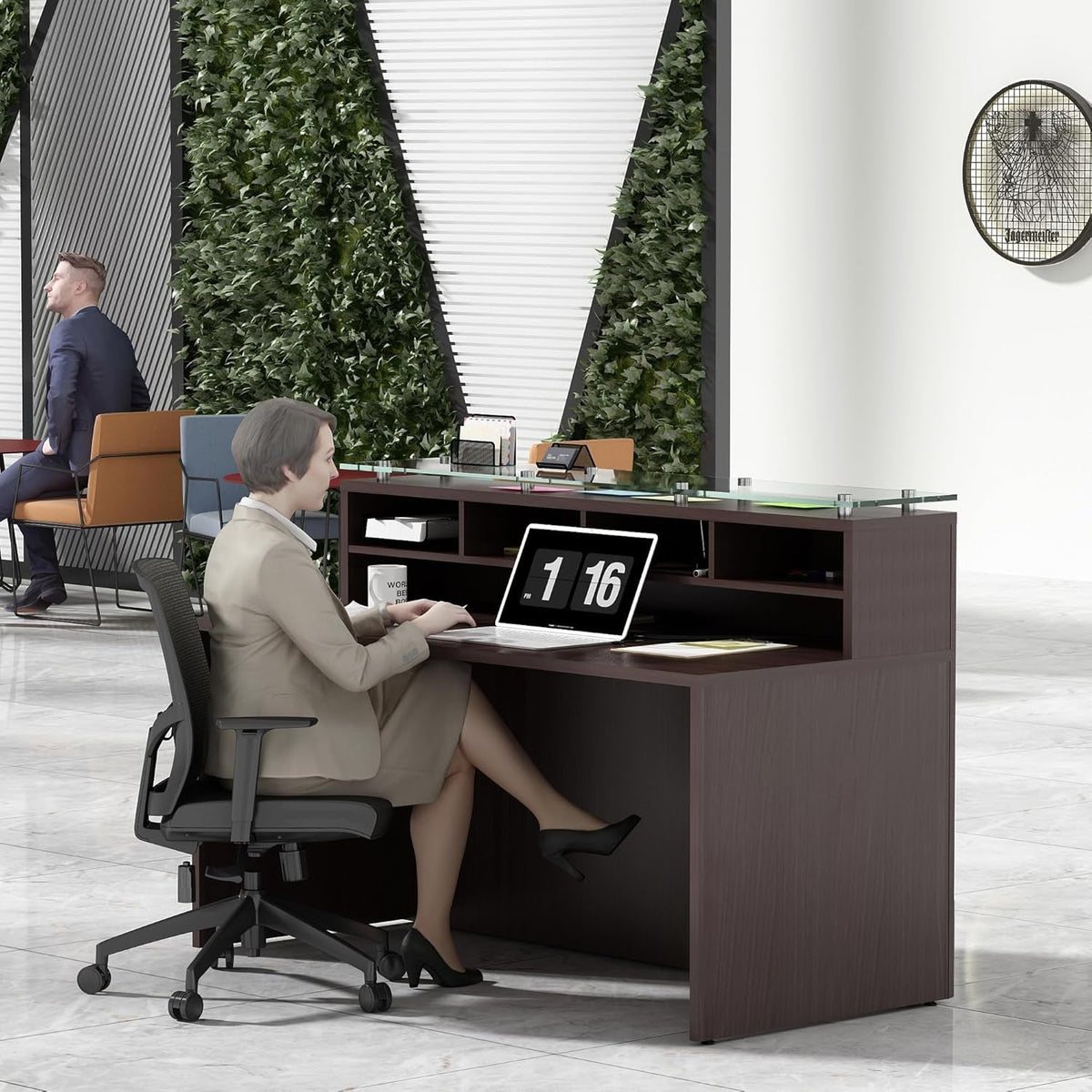 Modern Reception Desk with Tempered Glass Front Counter