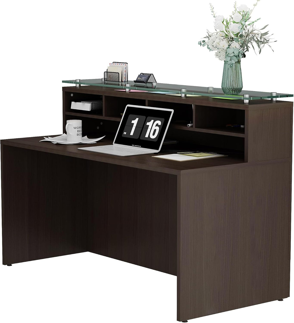 Modern Reception Desk with Tempered Glass Front Counter