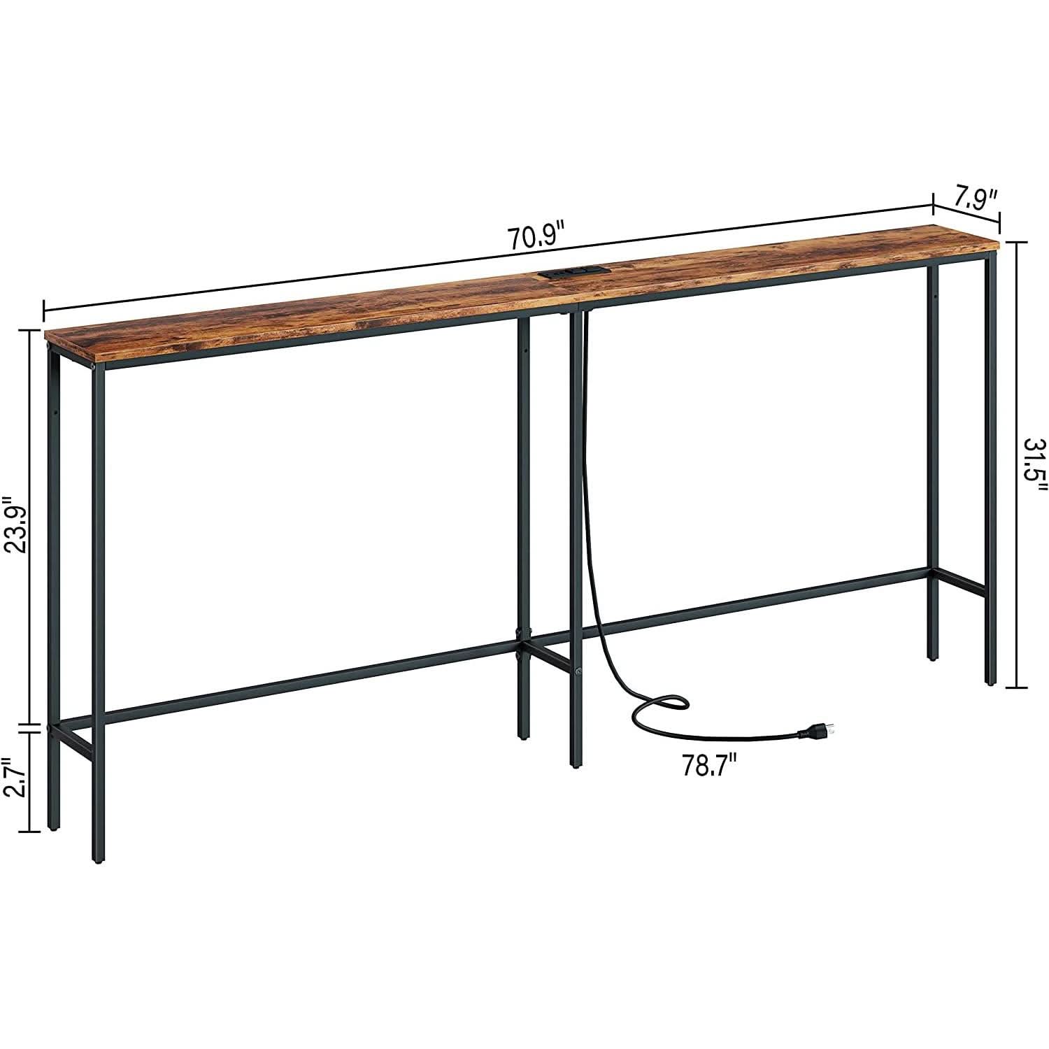 Modern Rustic Console Table With Power Outlet And USB Ports