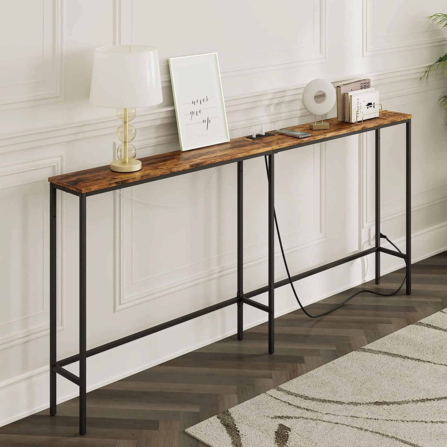 Modern Rustic Console Table With Power Outlet And USB Ports