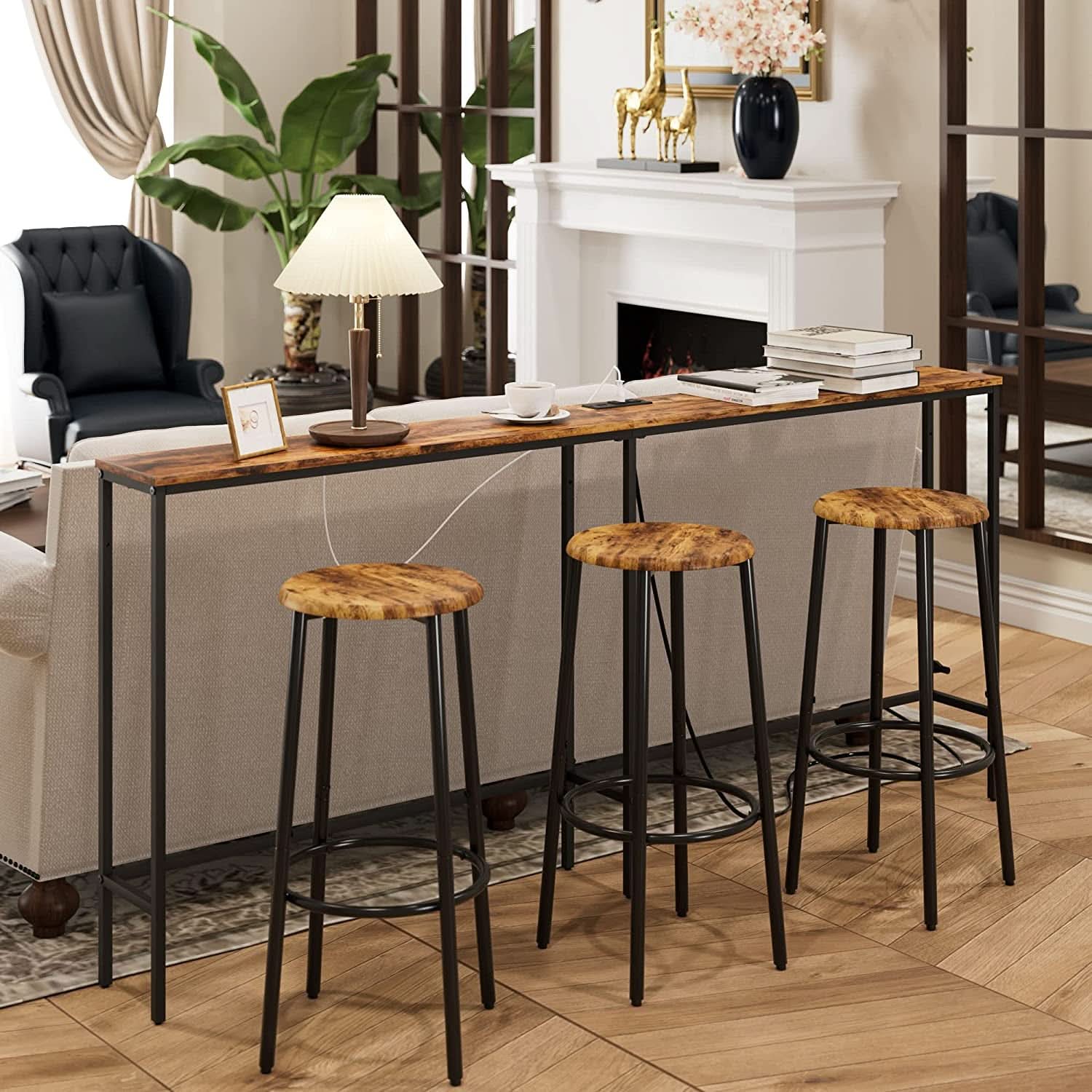 Modern Rustic Console Table With Power Outlet And USB Ports