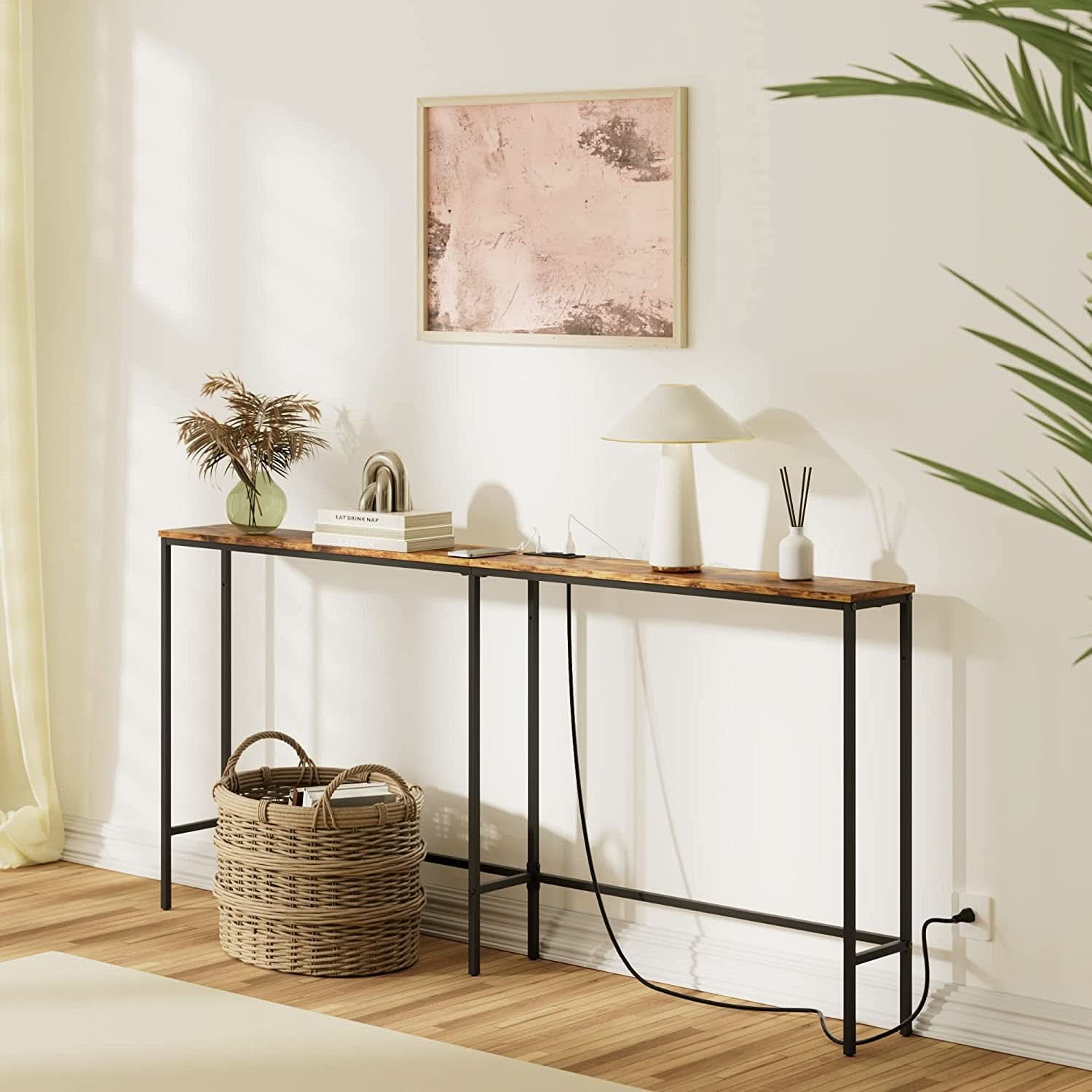 Modern Rustic Console Table With Power Outlet And USB Ports
