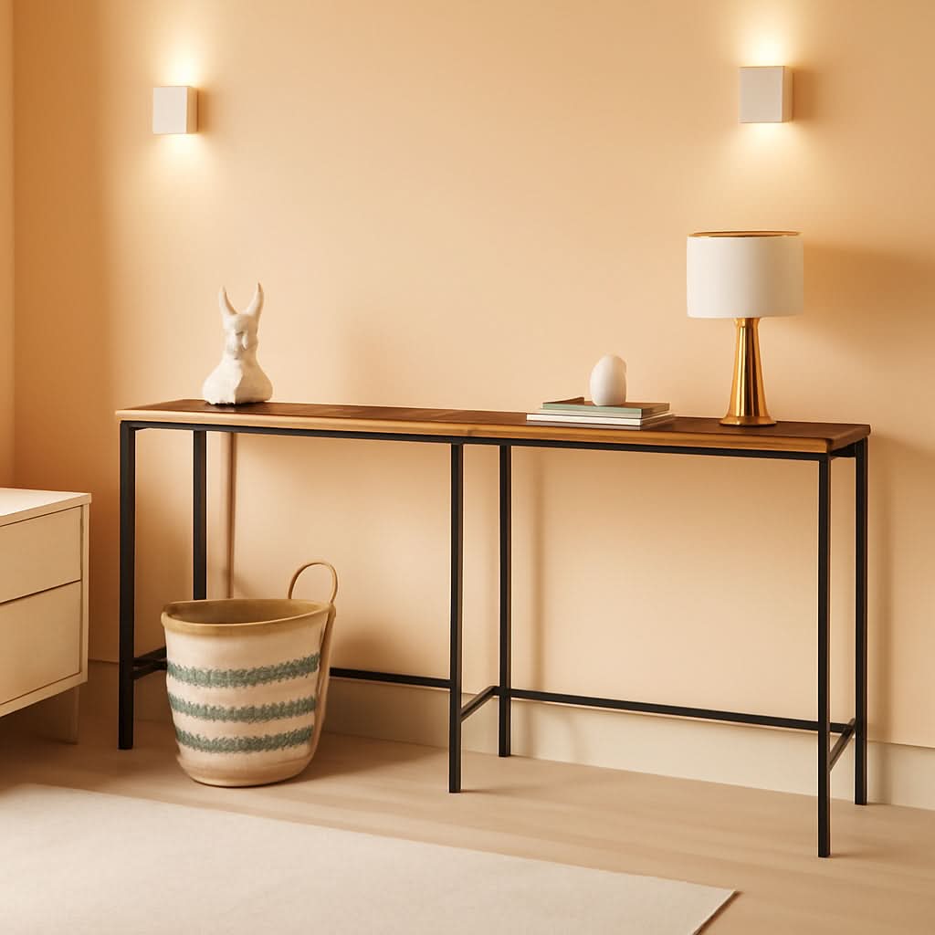 Modern Rustic Console Table With Power Outlet And USB Ports
