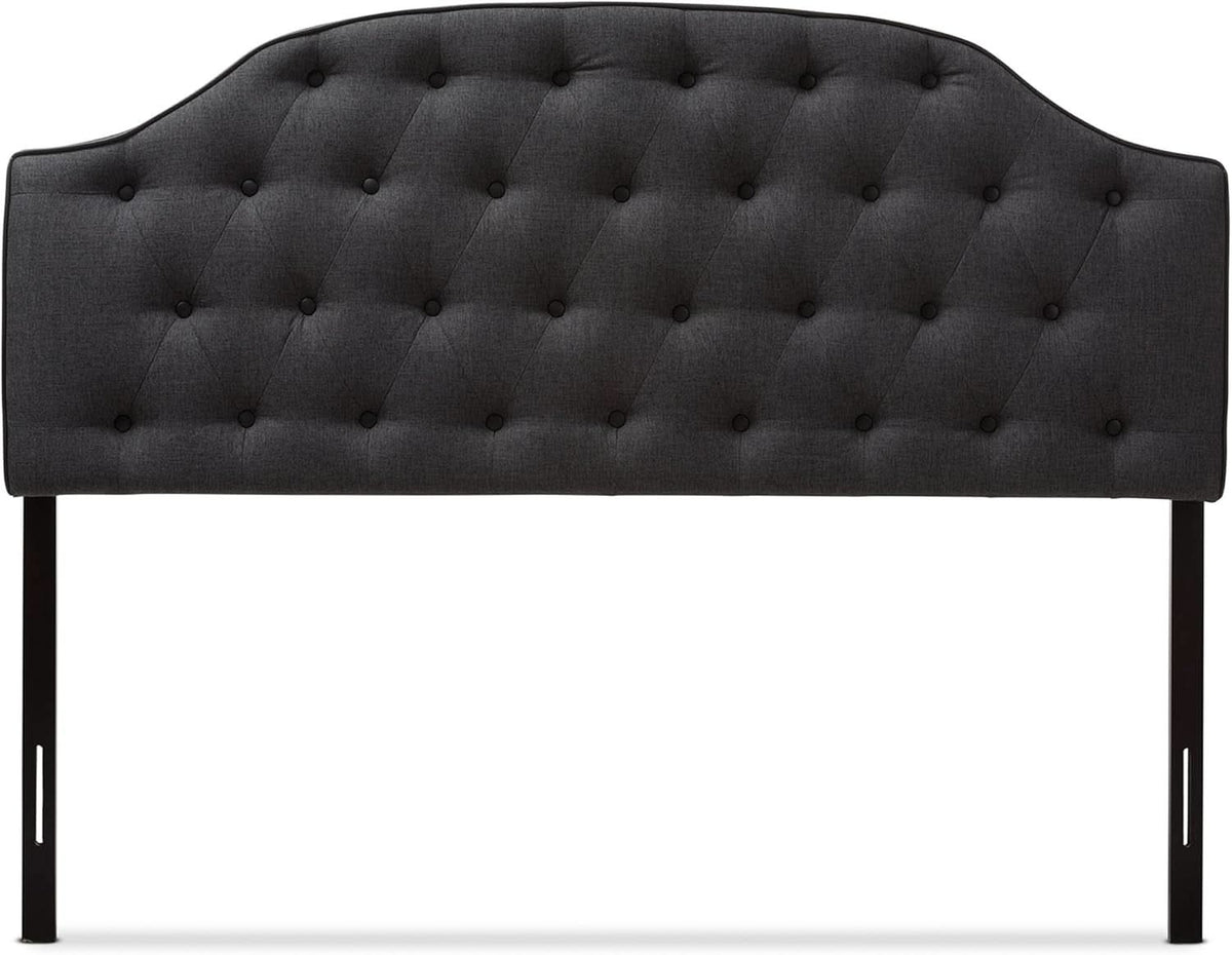 Modern Scalloped Upholstered Headboard Queen Dark Grey