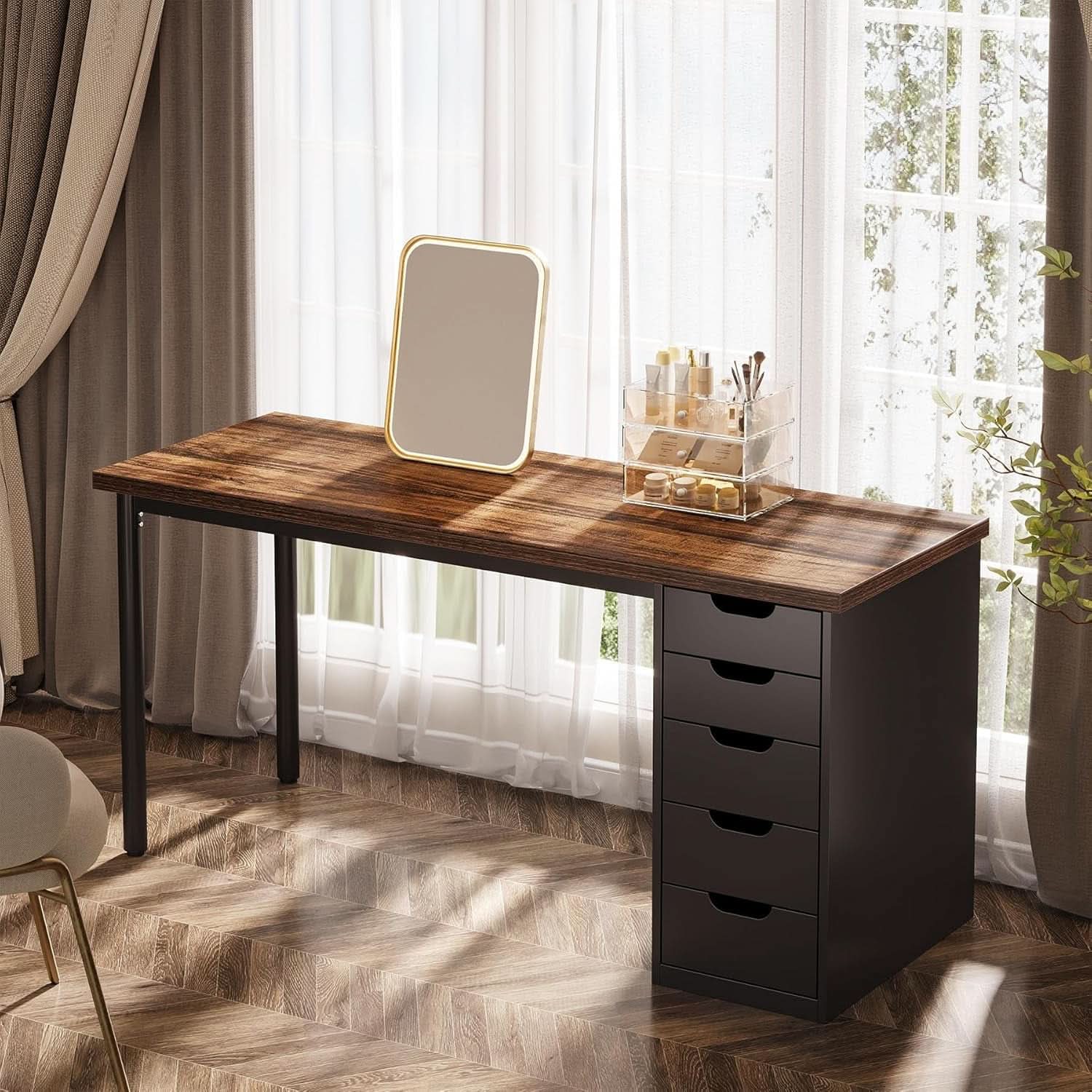 Modern Simple Computer Desk with Reversible Drawers for Space Saving
