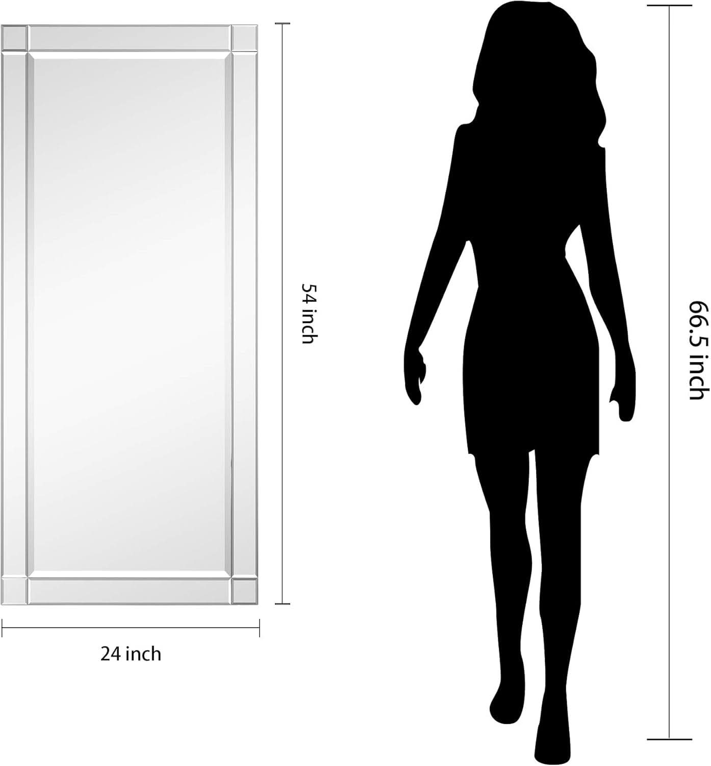 Modern Squared Corner Rectangle Wood Wall Mirror 24 x 54