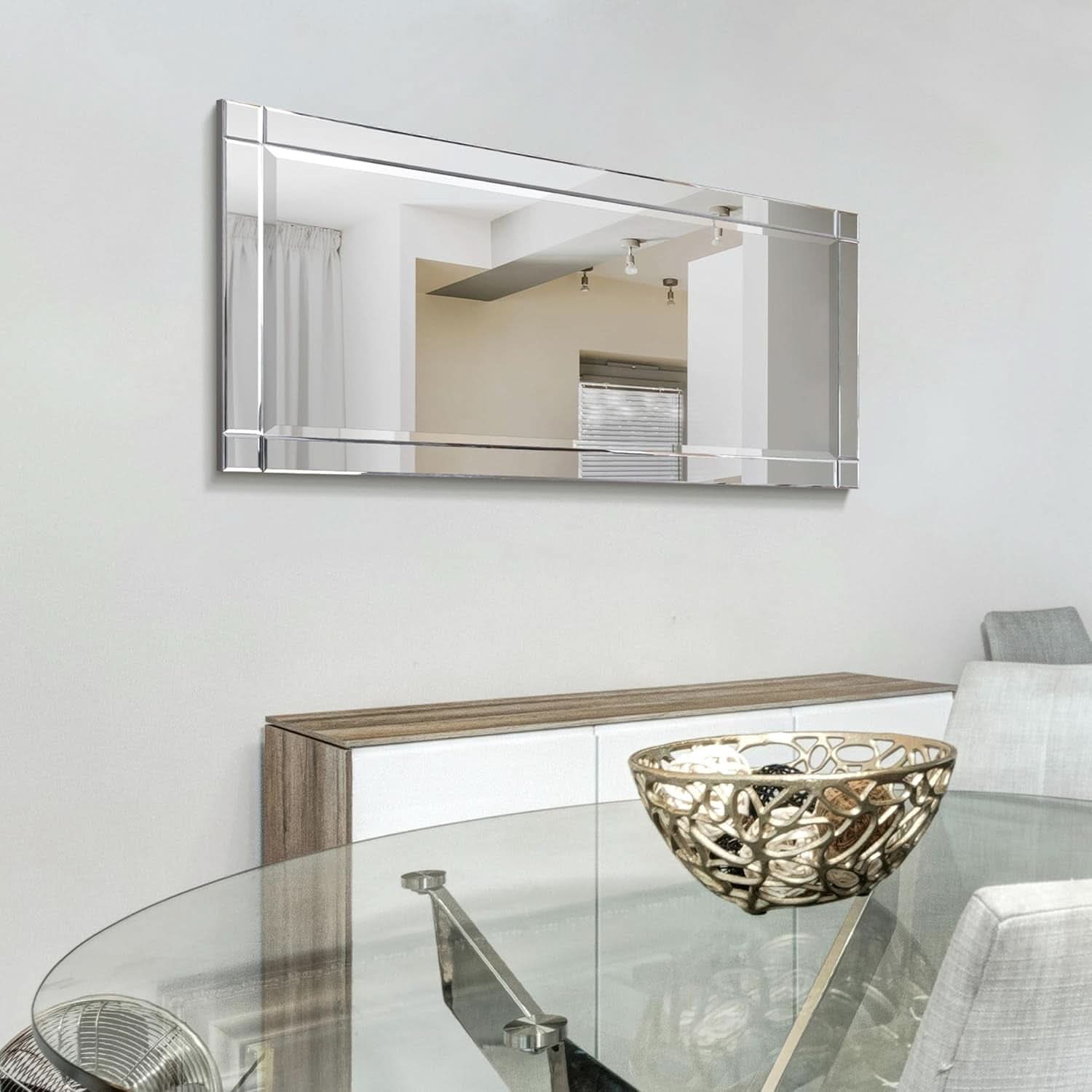 Modern Squared Corner Rectangle Wood Wall Mirror 24 x 54