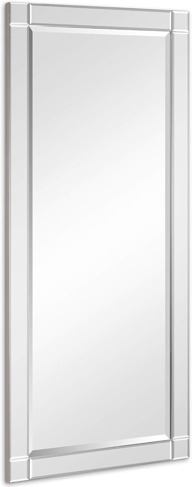 Modern Squared Corner Rectangle Wood Wall Mirror 24 x 54