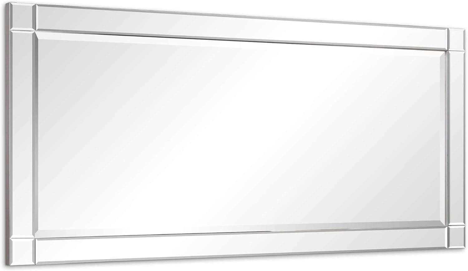 Modern Squared Corner Rectangle Wood Wall Mirror 24 x 54