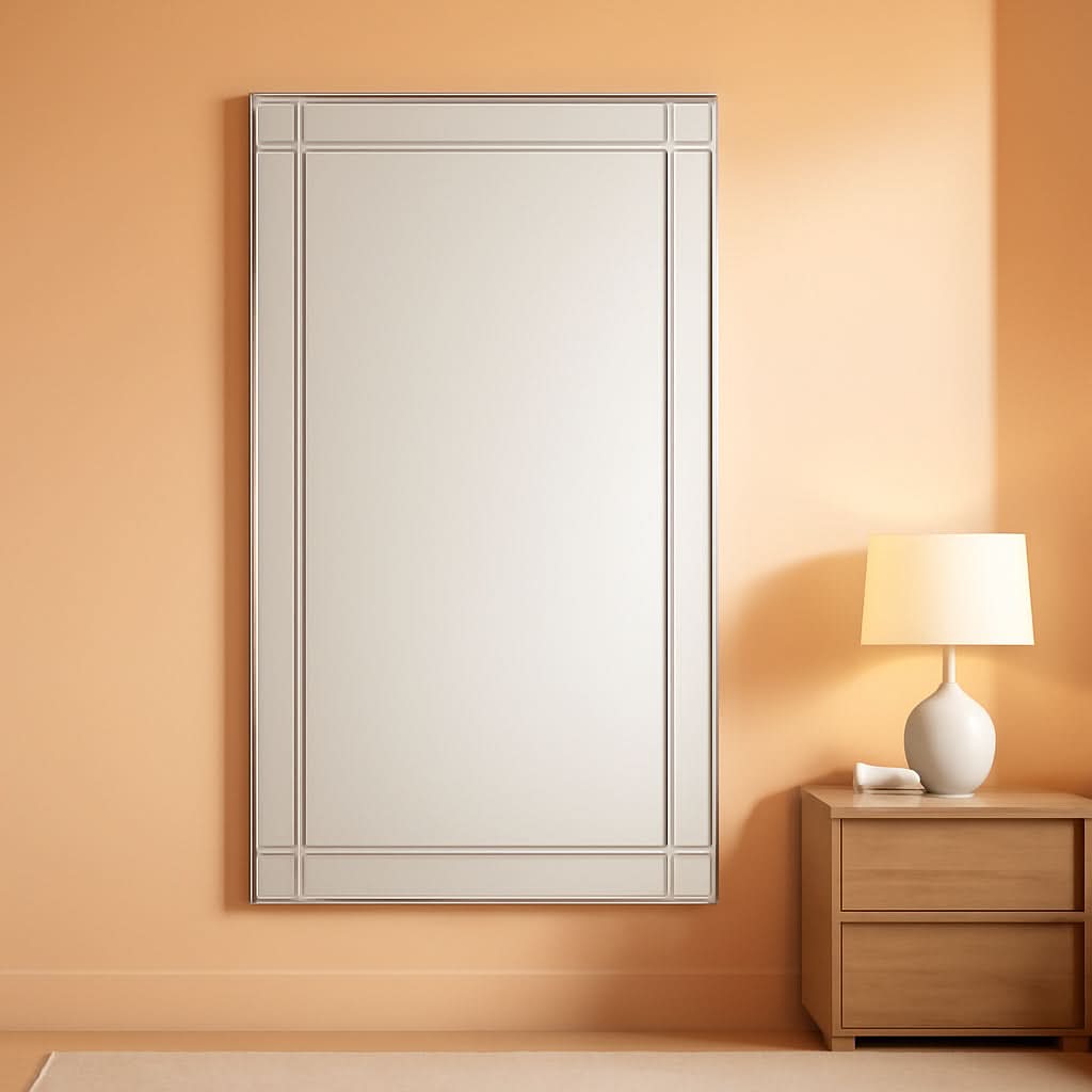 Modern Squared Corner Rectangle Wood Wall Mirror 24 x 54