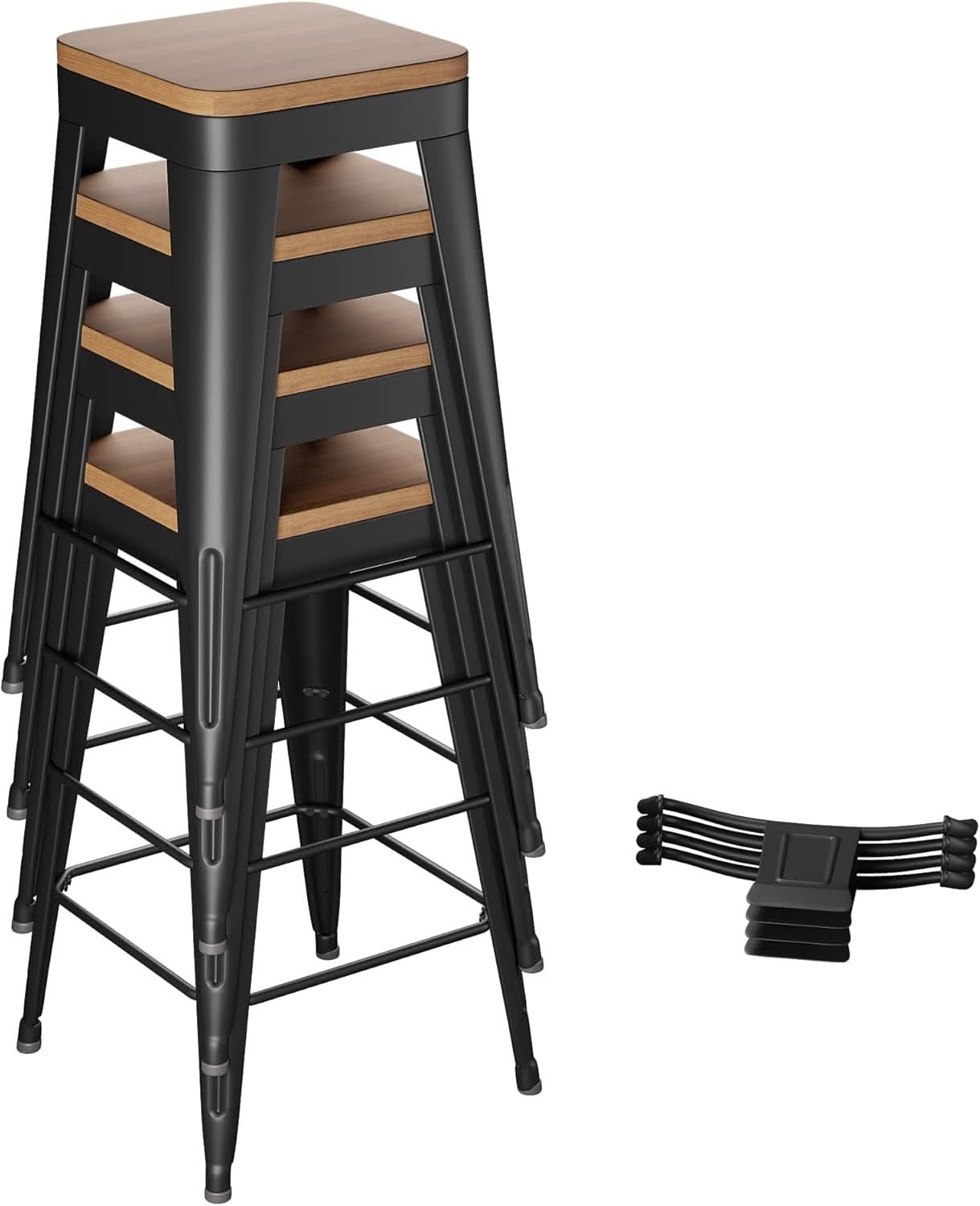Modern Stackable Metal Bar Stools Set of Four