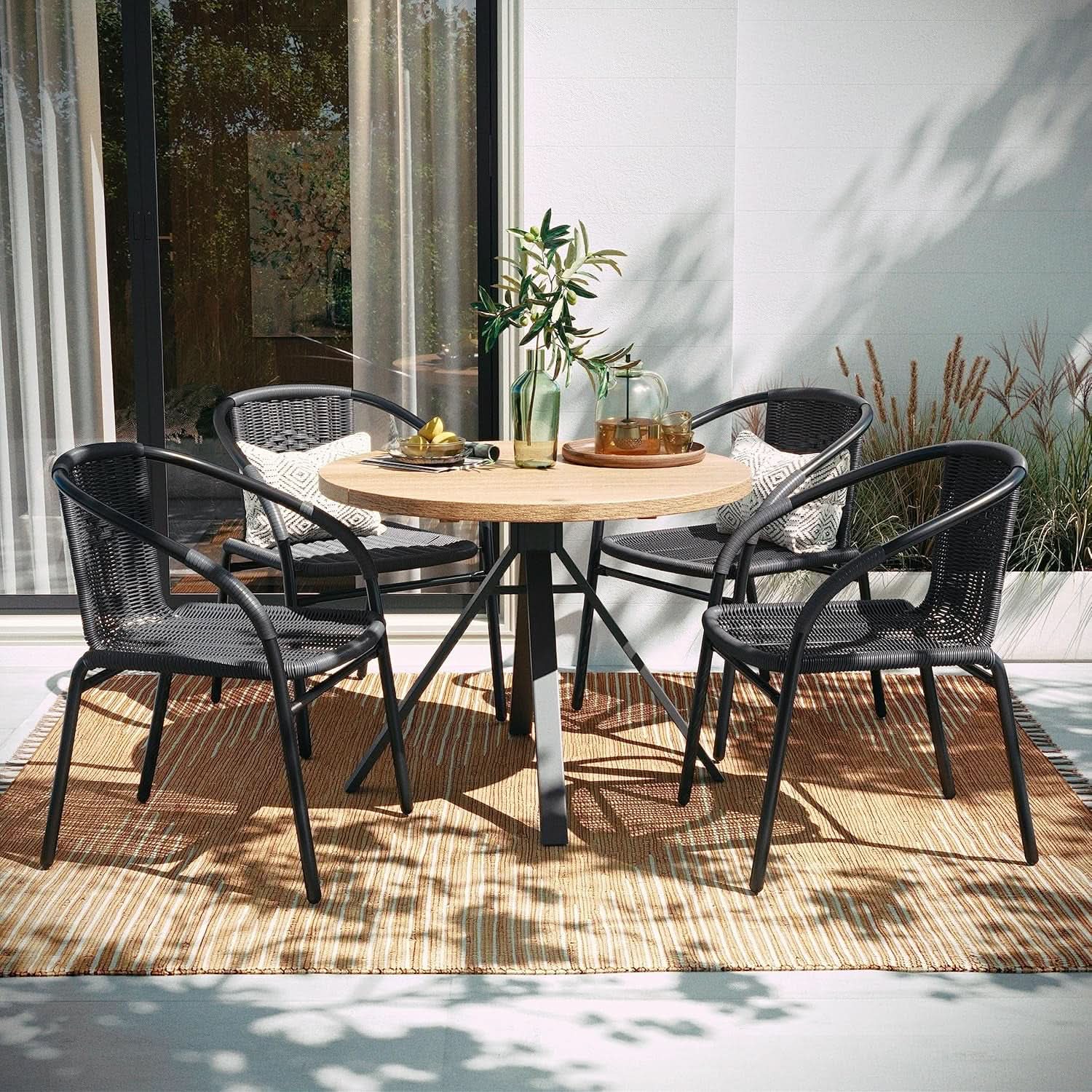 Modern Stackable Rattan Dining Chairs Set for Outdoor