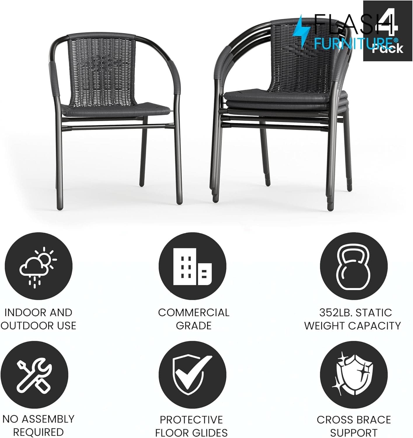 Modern Stackable Rattan Dining Chairs Set for Outdoor