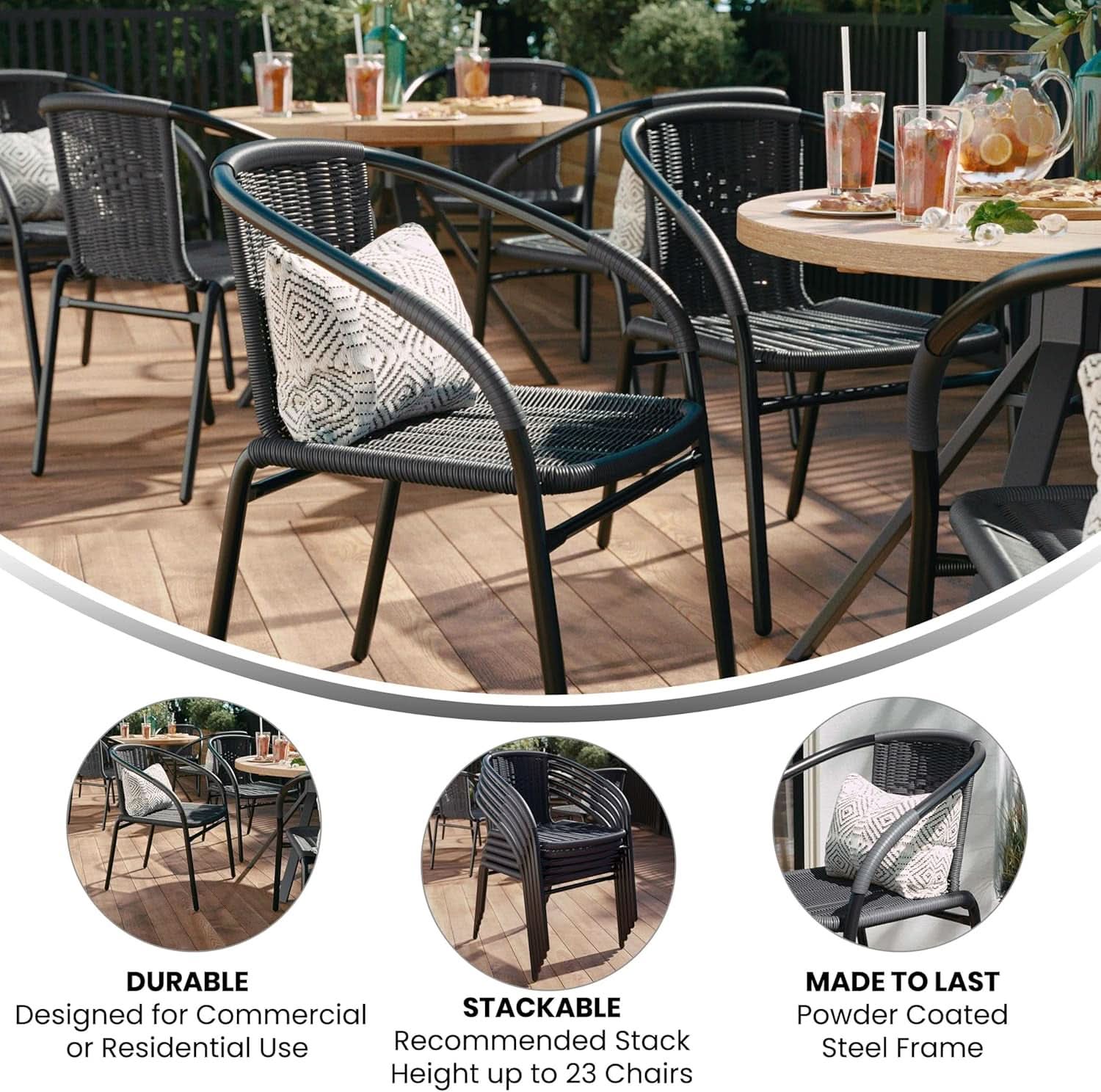 Modern Stackable Rattan Dining Chairs Set for Outdoor
