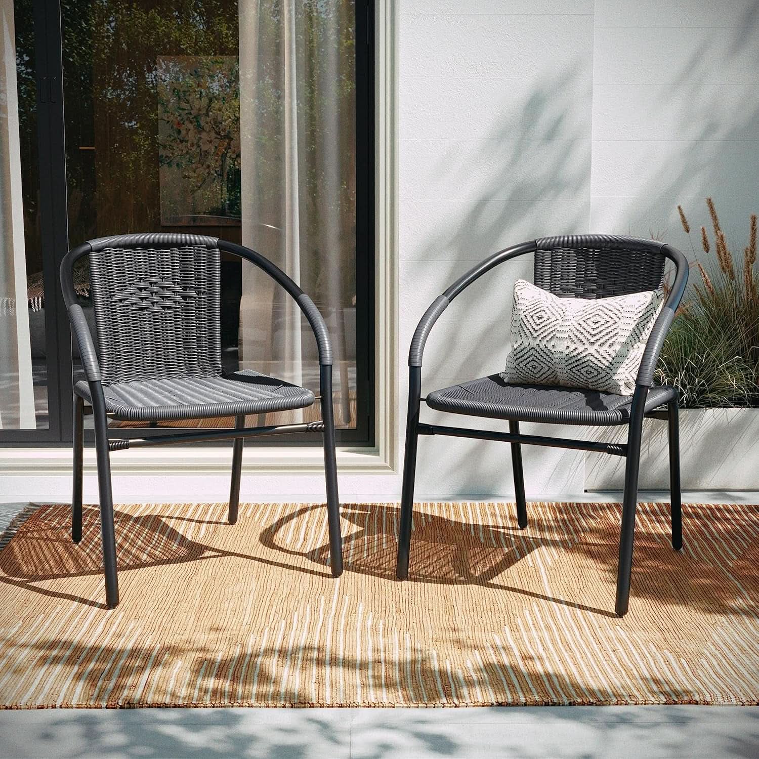 Modern Stackable Rattan Dining Chairs Set for Outdoor
