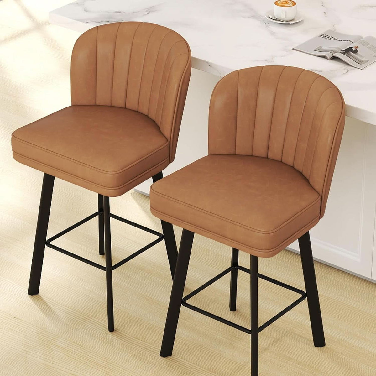 Modern Swivel Bar Stools Set of Four Upholstered Chairs