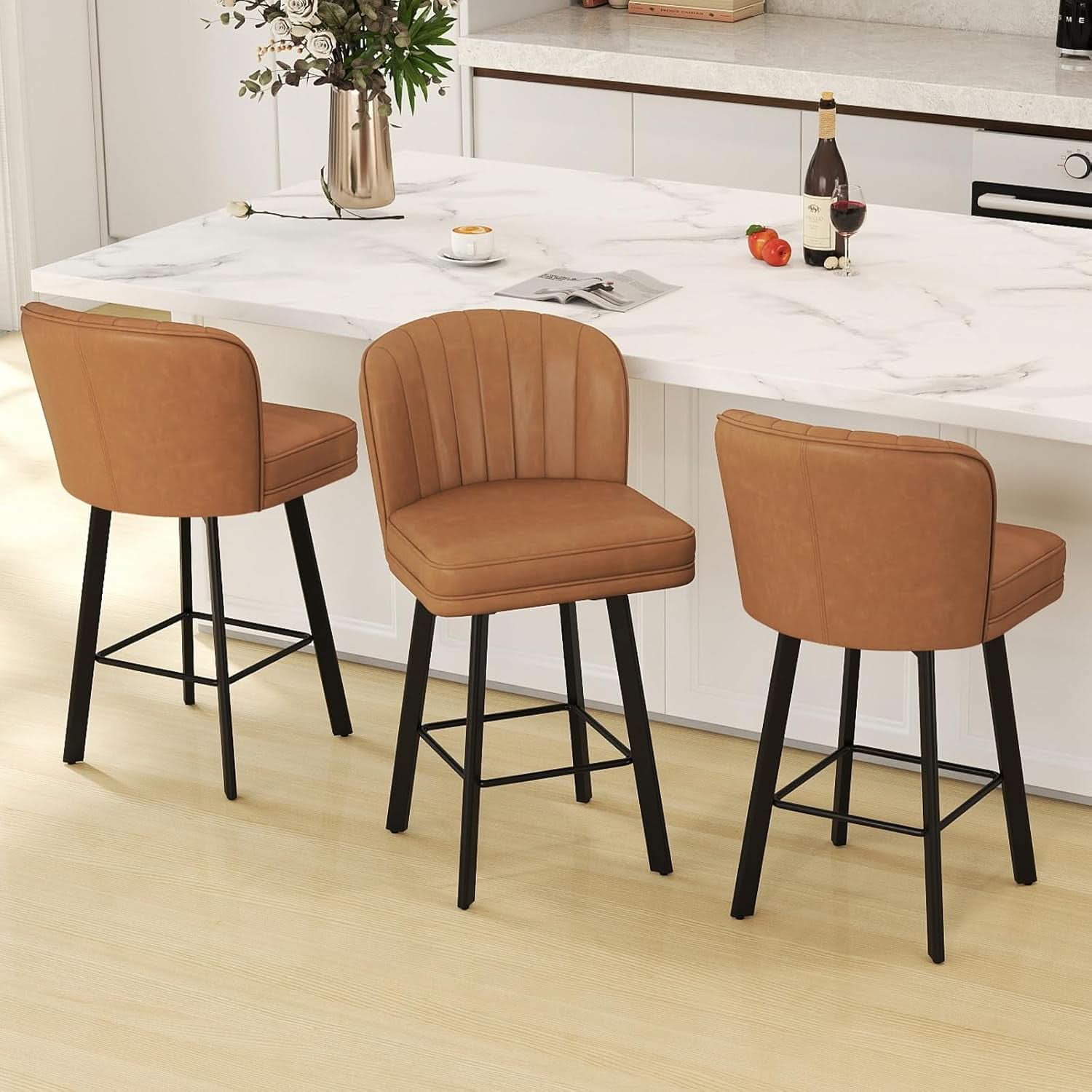 Modern Swivel Bar Stools Set of Four Upholstered Chairs