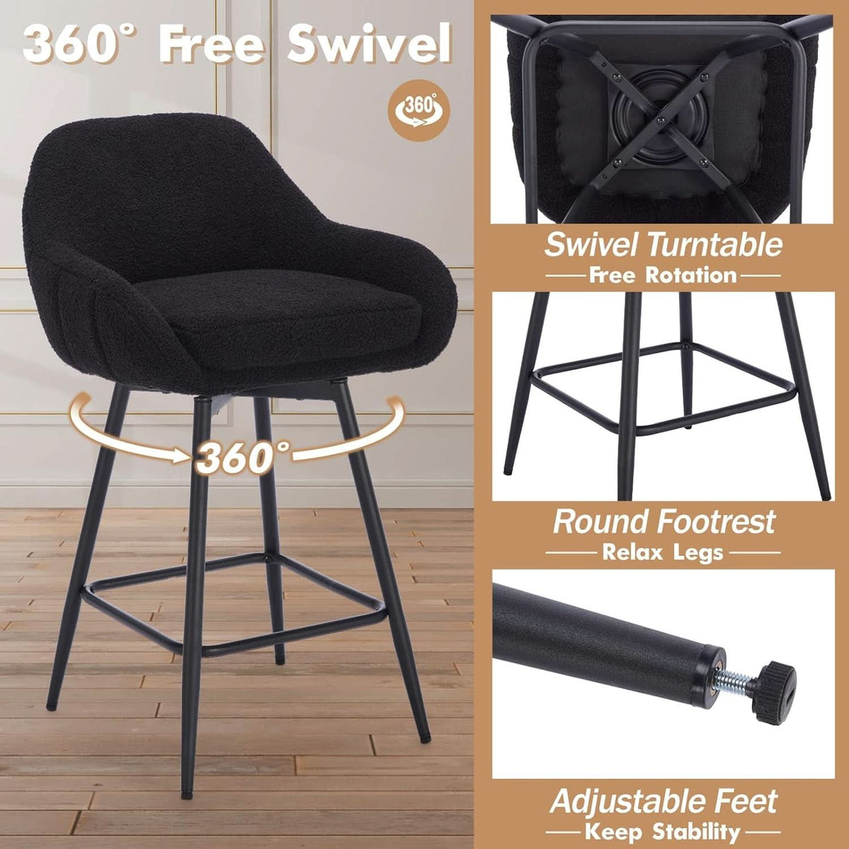 Modern Swivel Bar Stools Set of Two Comfortable Design