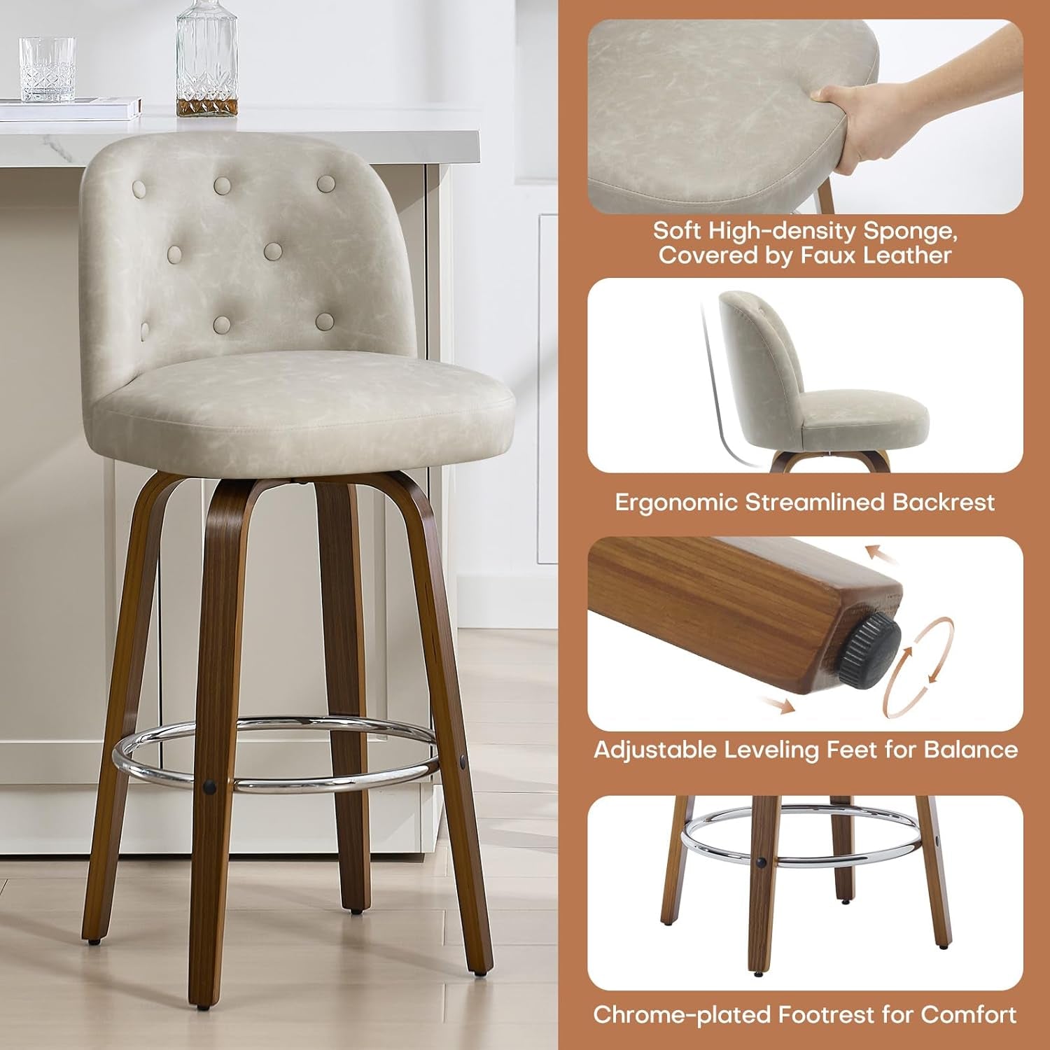 Modern Swivel Bar Stools Set of Two Stylish Design