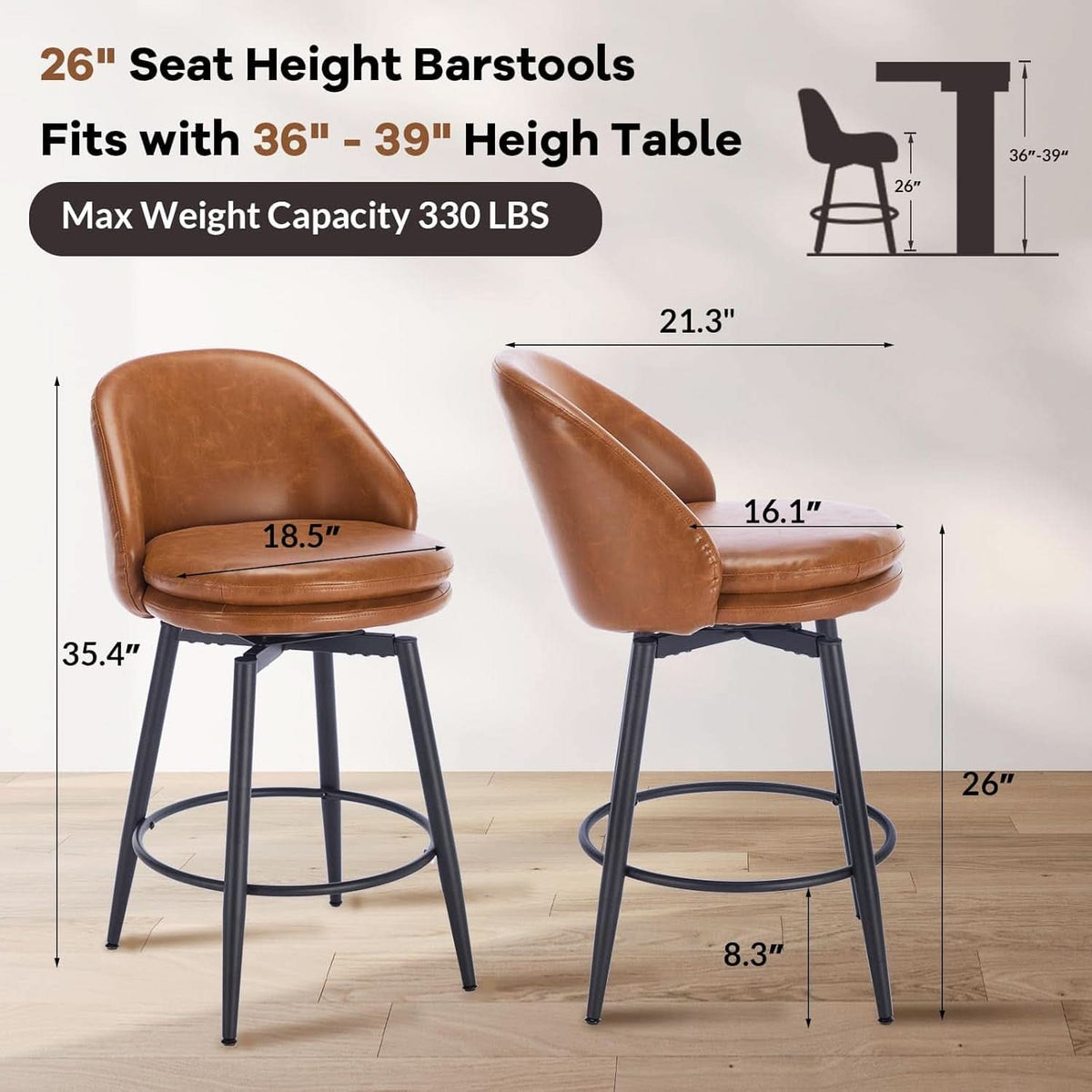 Modern Swivel Bar Stools Set of Two for Kitchen