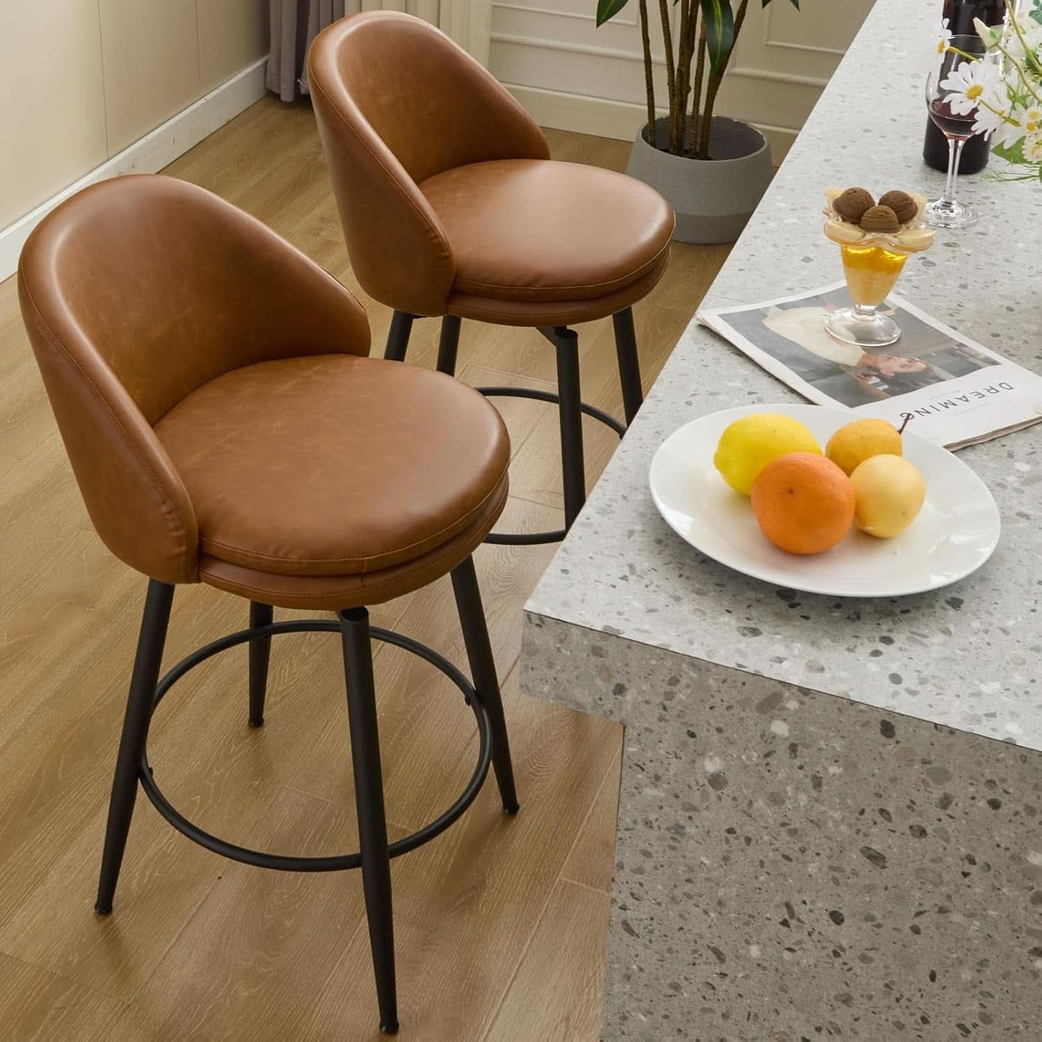Modern Swivel Bar Stools Set of Two for Kitchen