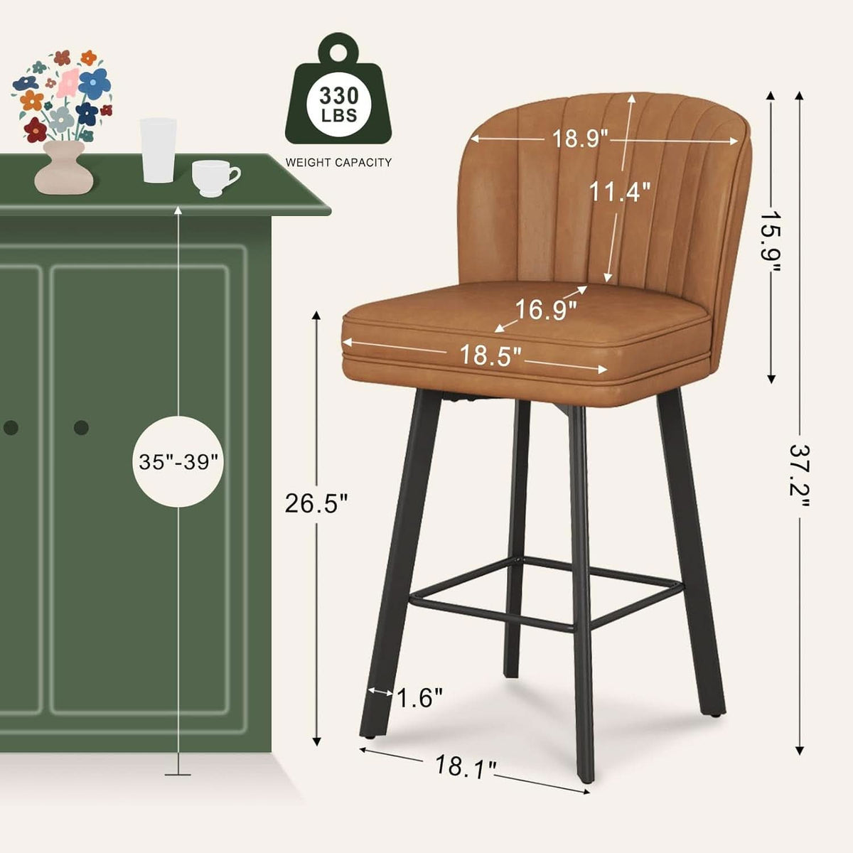 Modern Swivel Counter Height Bar Stools Set of Two