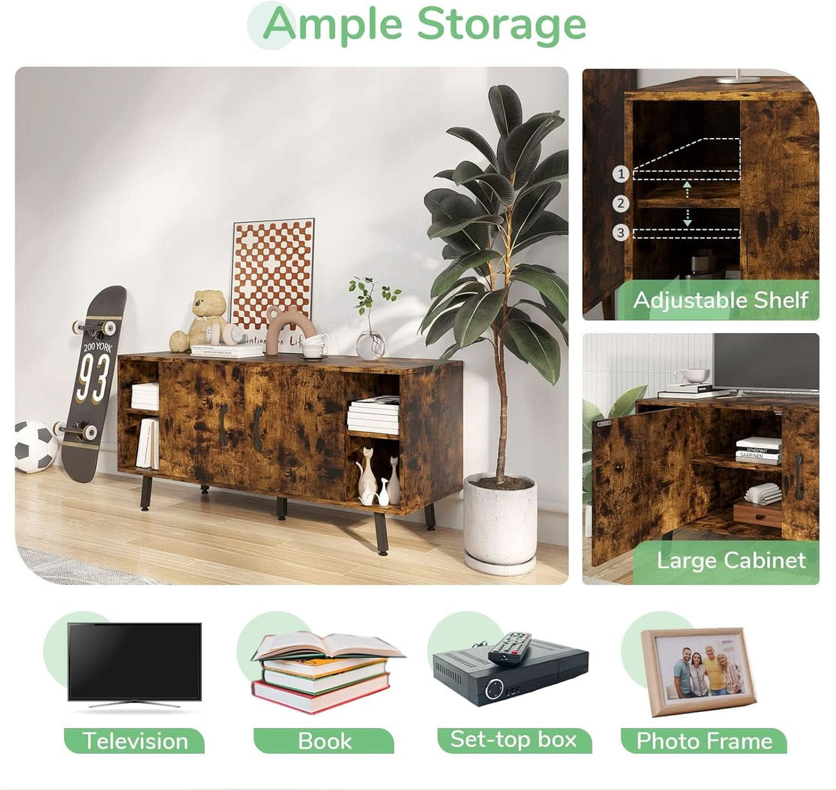 Modern TV Stand For 50Inch TV With Adjustable Shelves