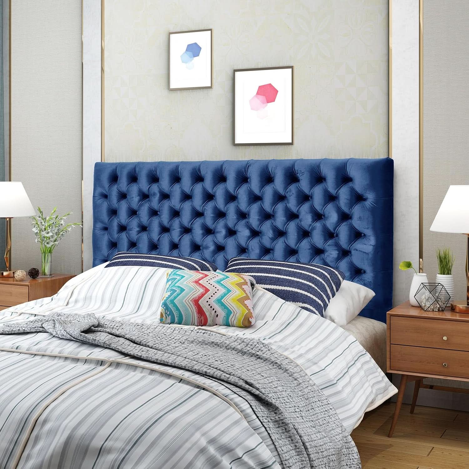 Modern Upholstered Headboard with Adjustable Height and Buttons