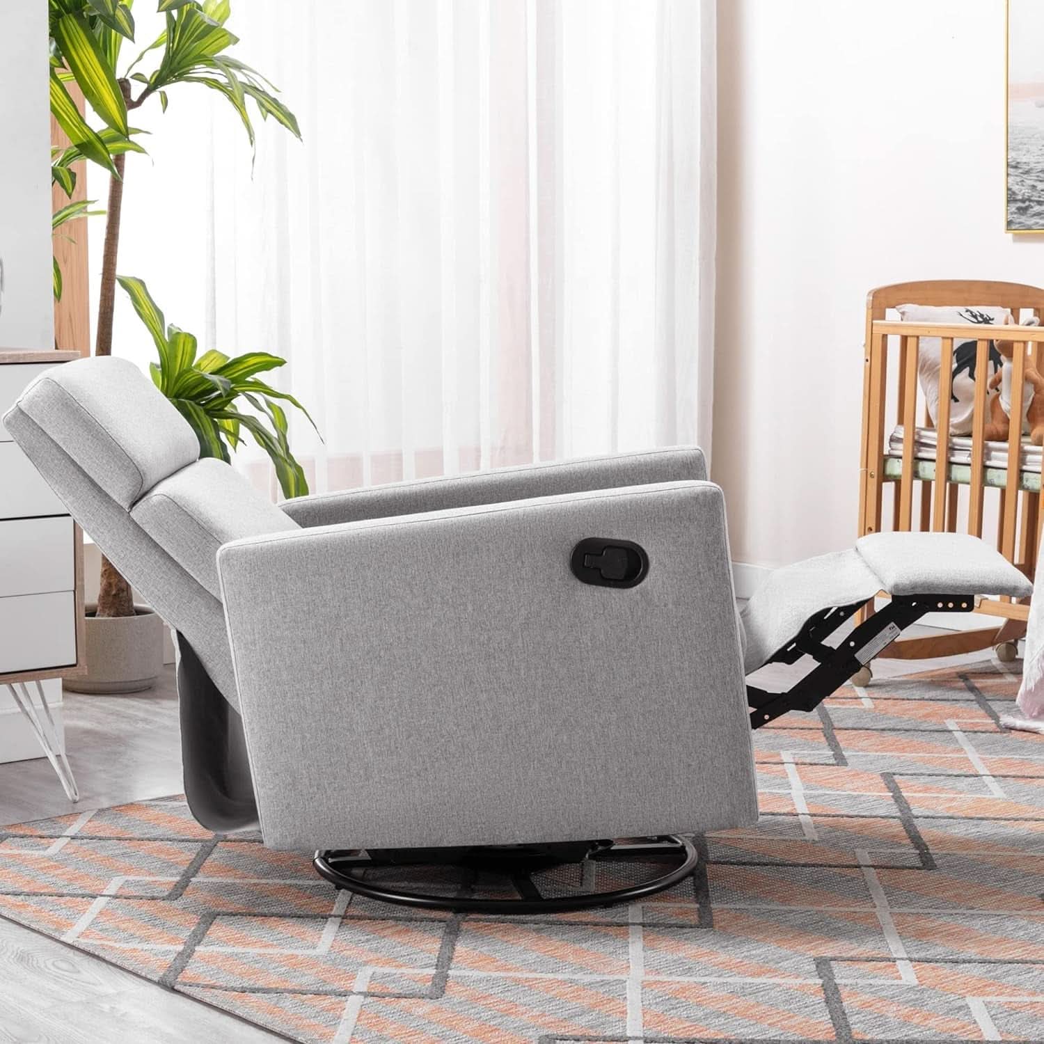 Modern Upholstered Swivel Recliner Chair Glider Gray