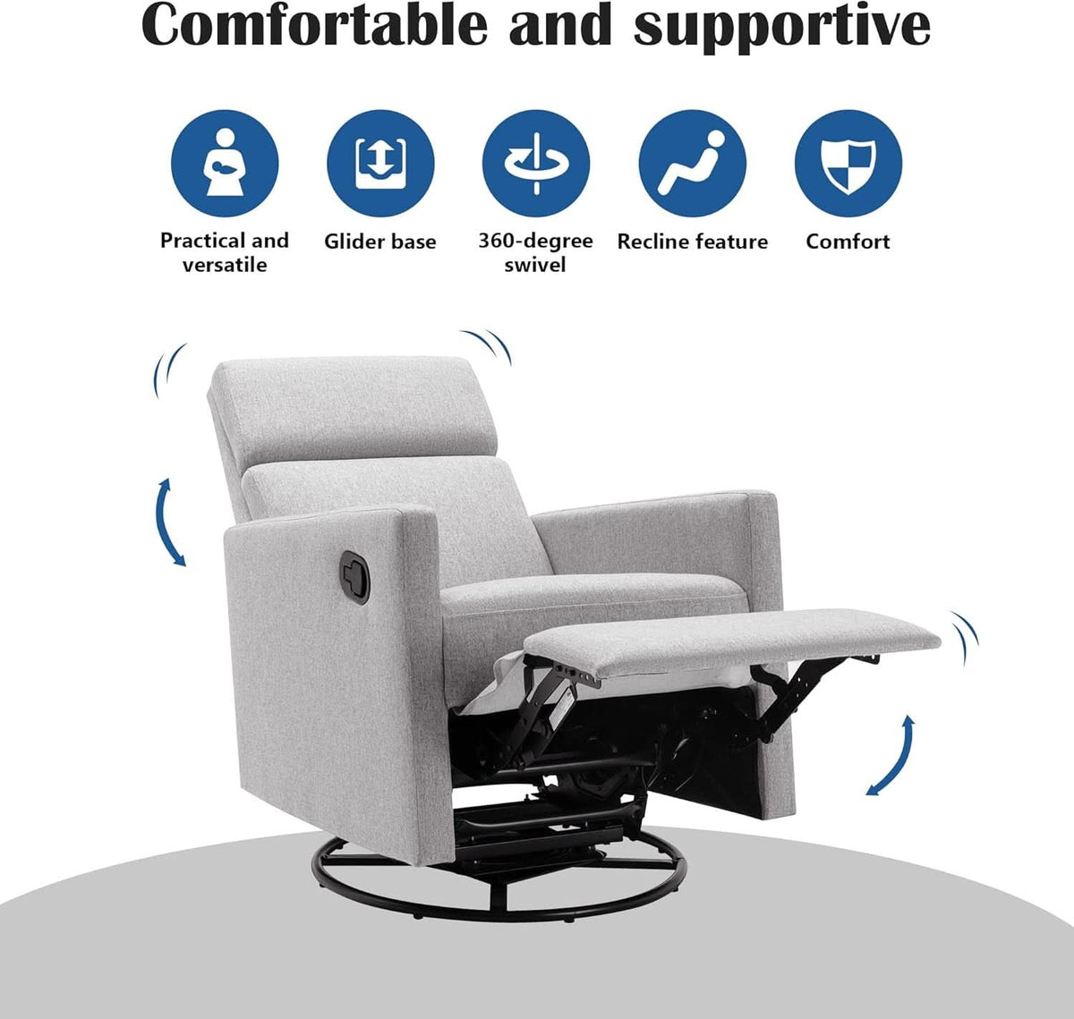 Modern Upholstered Swivel Recliner Chair Glider Gray