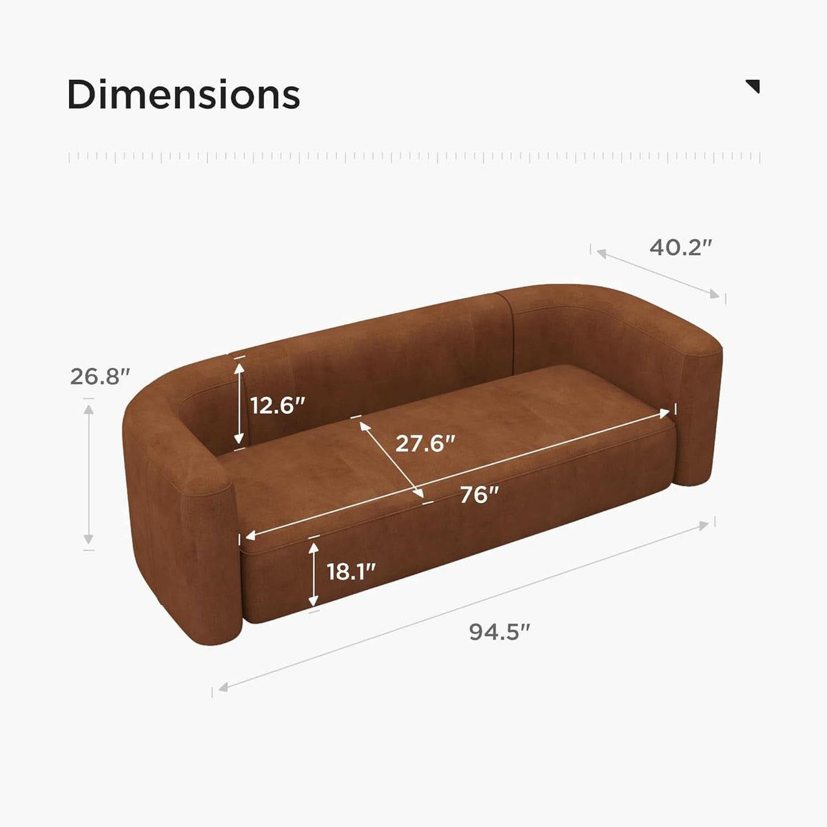 Modern Velvet 3-Seater Sofa in Tangerine with Curved Back Design