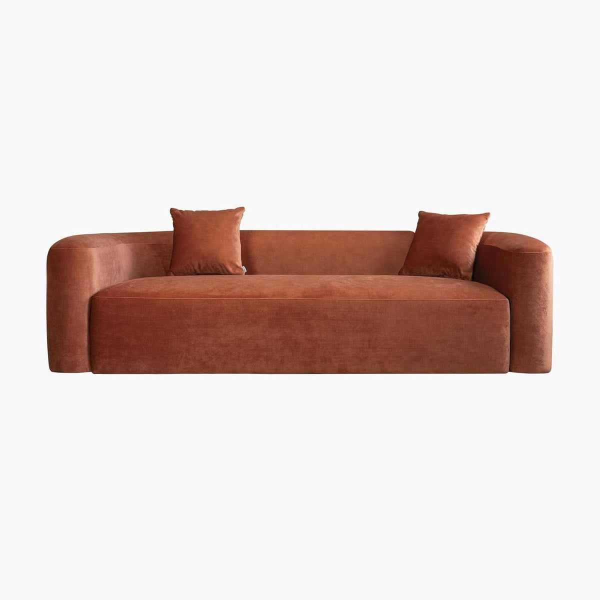 Modern Velvet 3-Seater Sofa in Tangerine with Curved Back Design