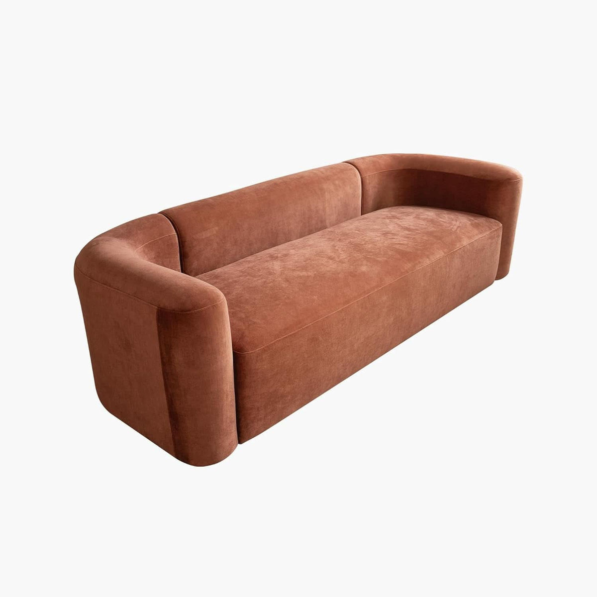 Modern Velvet 3-Seater Sofa in Tangerine with Curved Back Design