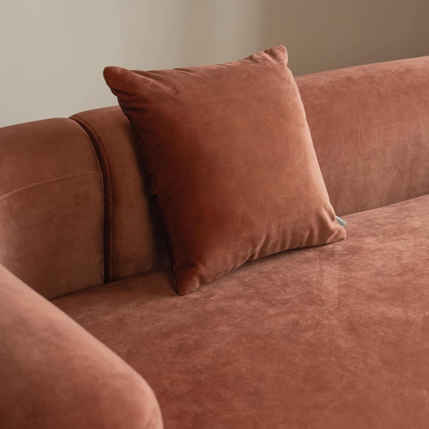 Modern Velvet 3-Seater Sofa in Tangerine with Curved Back Design
